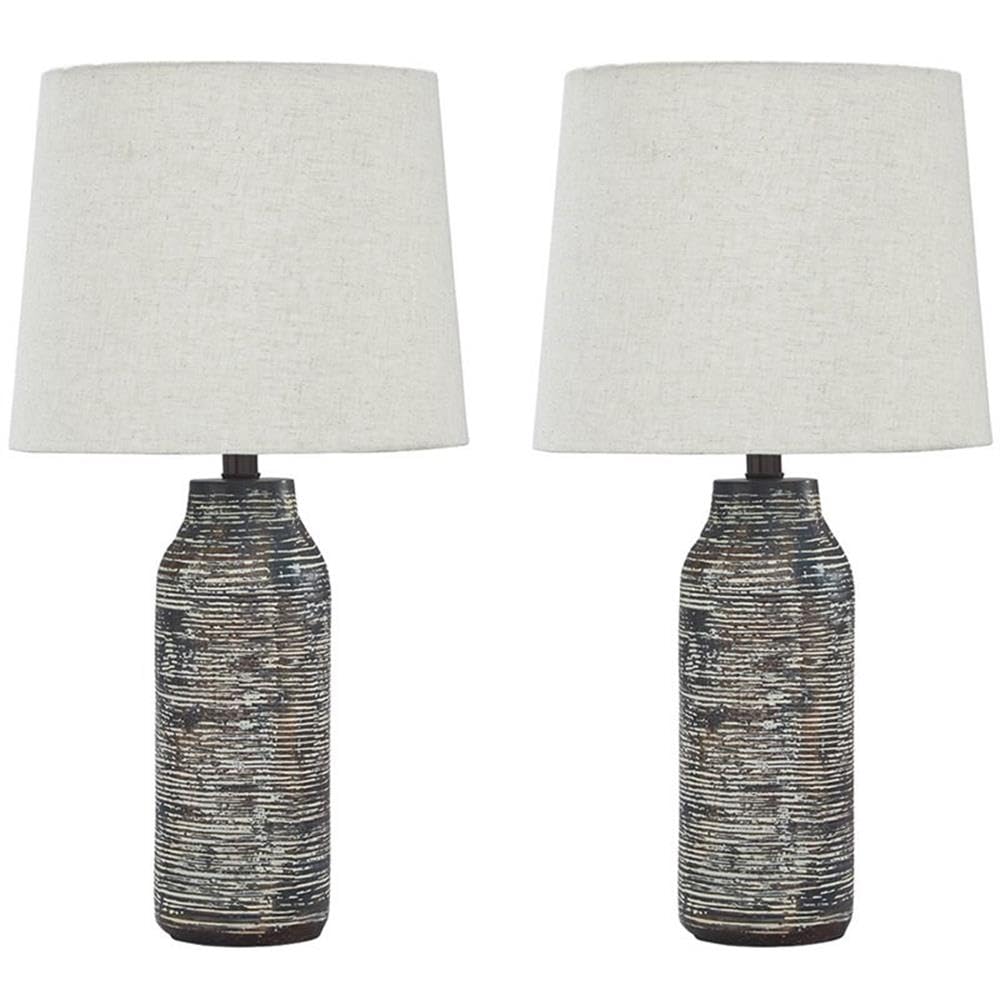 BOWERY HILL Modern Black and White Table Lamp Set of 2 - Bedside Nightstand Lighting for Bedroom, Living Room & Office Decor