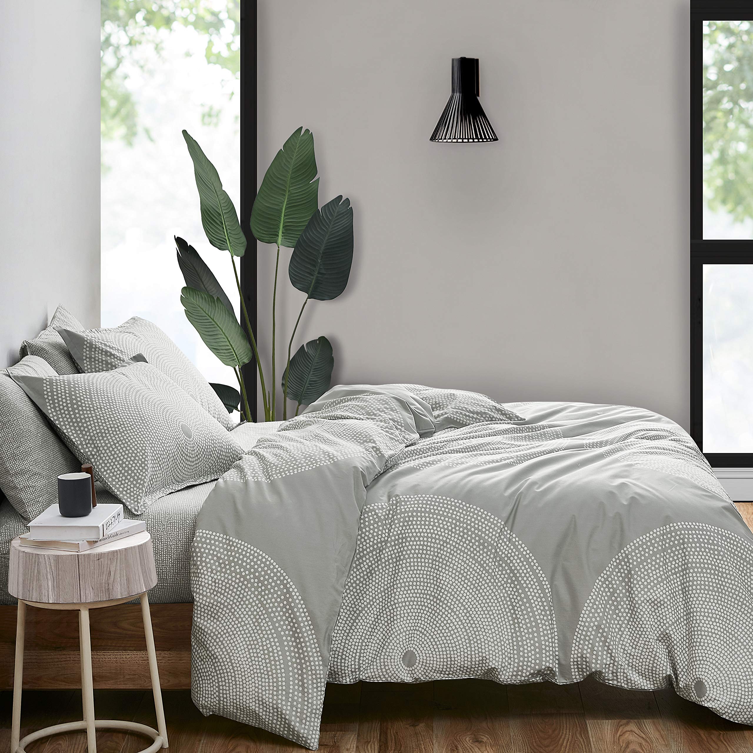 MARIMEKKO Queen Comforter Set - Premium Smooth Cotton Percale Bedding with Matching Shams, Medium Weight Grey Duvet Cover for Cozy Bedroom Decor | Perfect for Master Bedroom, Guest Room & Airbnb Styling (Fokus Grey, Queen Size)