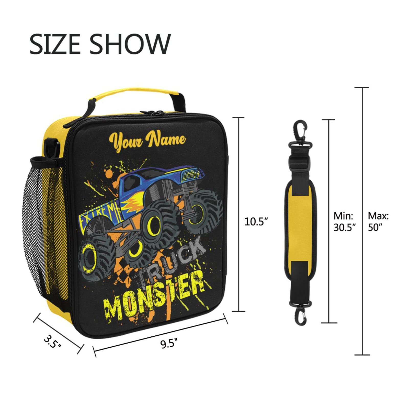 Personalized Monster Truck Insulated Lunch Box for Kids - Reusable School Lunch Tote for Boys & Girls - Perfect for School, Travel & Picnics