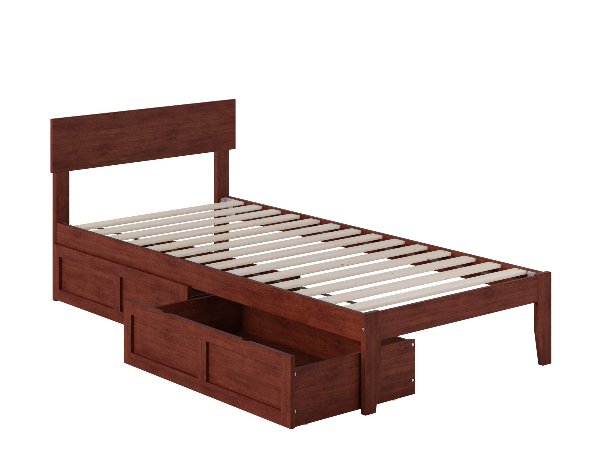 AFI Twin XL Bed Frame with Underbed Storage Drawers, Solid Walnut Wood - Perfect for Small Spaces, Dorms & Guest Rooms