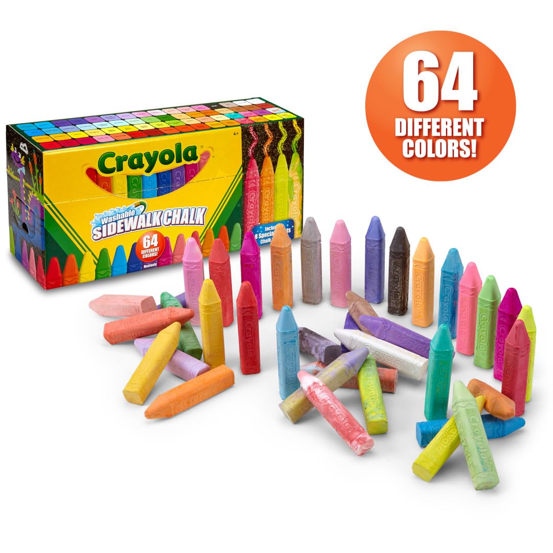 Crayola Ultimate Washable Chalk Collection (64 Count) - Bulk Non-Toxic Sidewalk Chalk for Kids, Anti-Roll Sticks, Vibrant Outdoor Drawing & Play - Perfect for School, Driveway Art, and Summer Activities