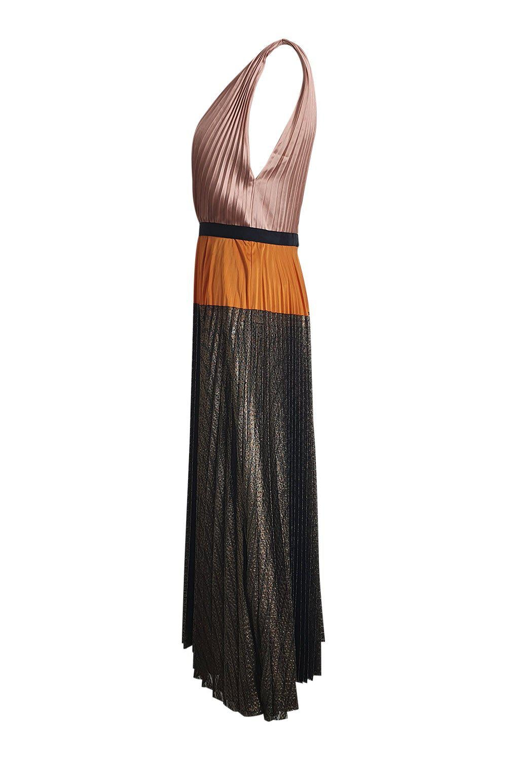 CATHERINE DEANE Women's Sleeveless Pleated Midi Dress - Color Block Design, UK Size 8 | Perfect for Summer Weddings, Garden Parties & Cocktail Events