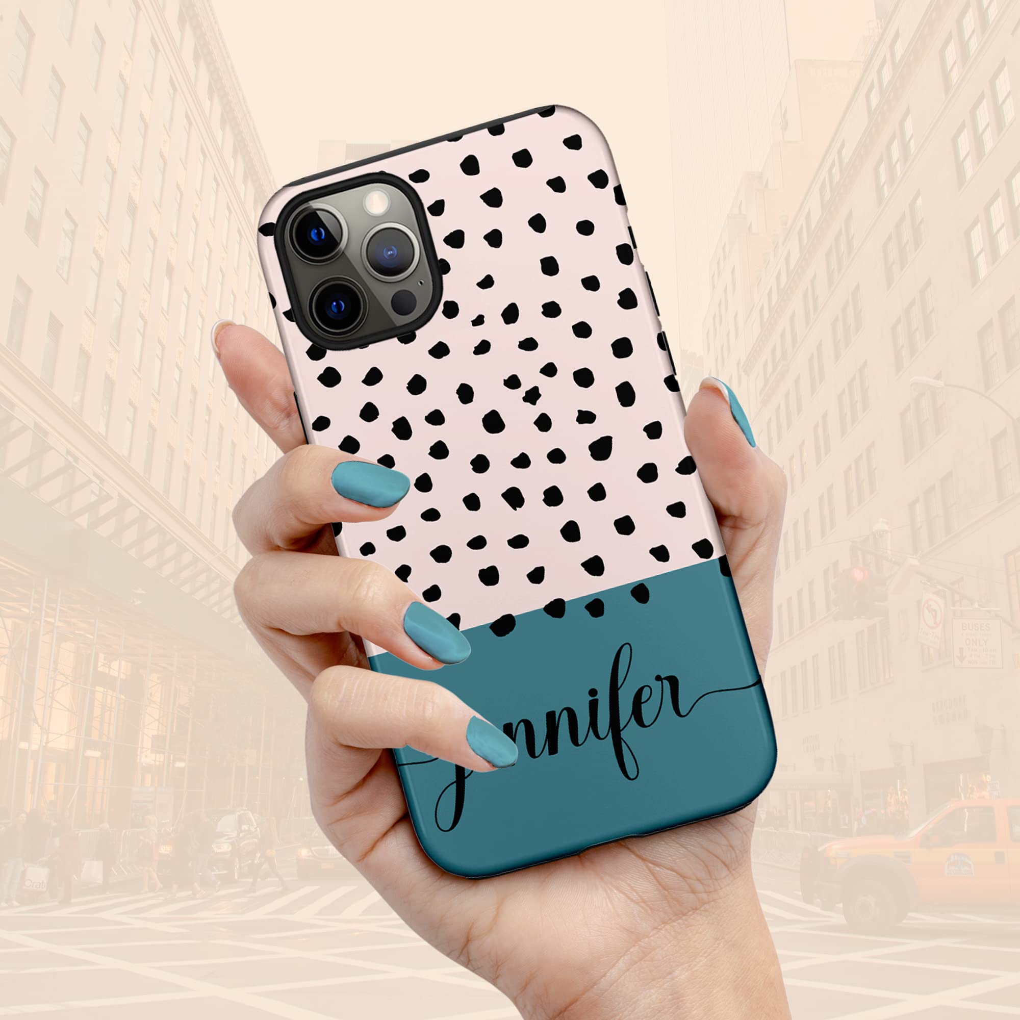 Custom Polka Dot Phone Case - Personalized Name Design for iPhone 16 Plus/15 Pro Max/14/13 Mini/12/11/X/XS Max/XR/7/8 - Cute Protective Cover for School, Work & Everyday Use