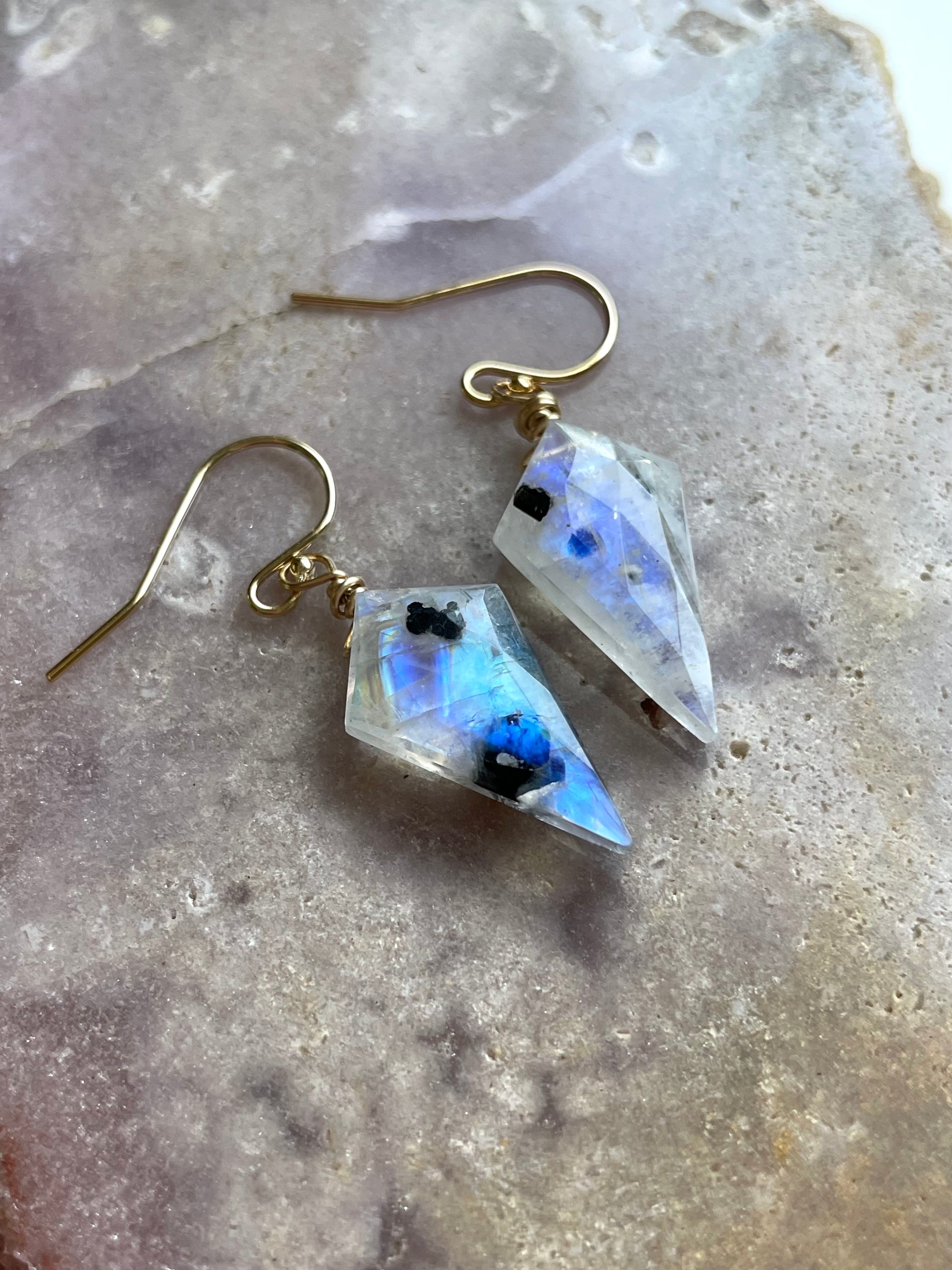 Faceted Rainbow Moonstone Drop Earrings in Gold Fill or Sterling Silver - Elegant Dangle Jewelry for Women, Perfect for Weddings, Parties & Special Occasions
