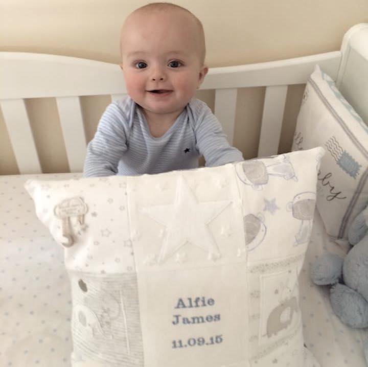 Patchwork Baby Celebration Cushion - Handmade Newborn Gift for Christening, Baby Shower & Nursery Decor - Perfect for Photo Props & Special Occasions