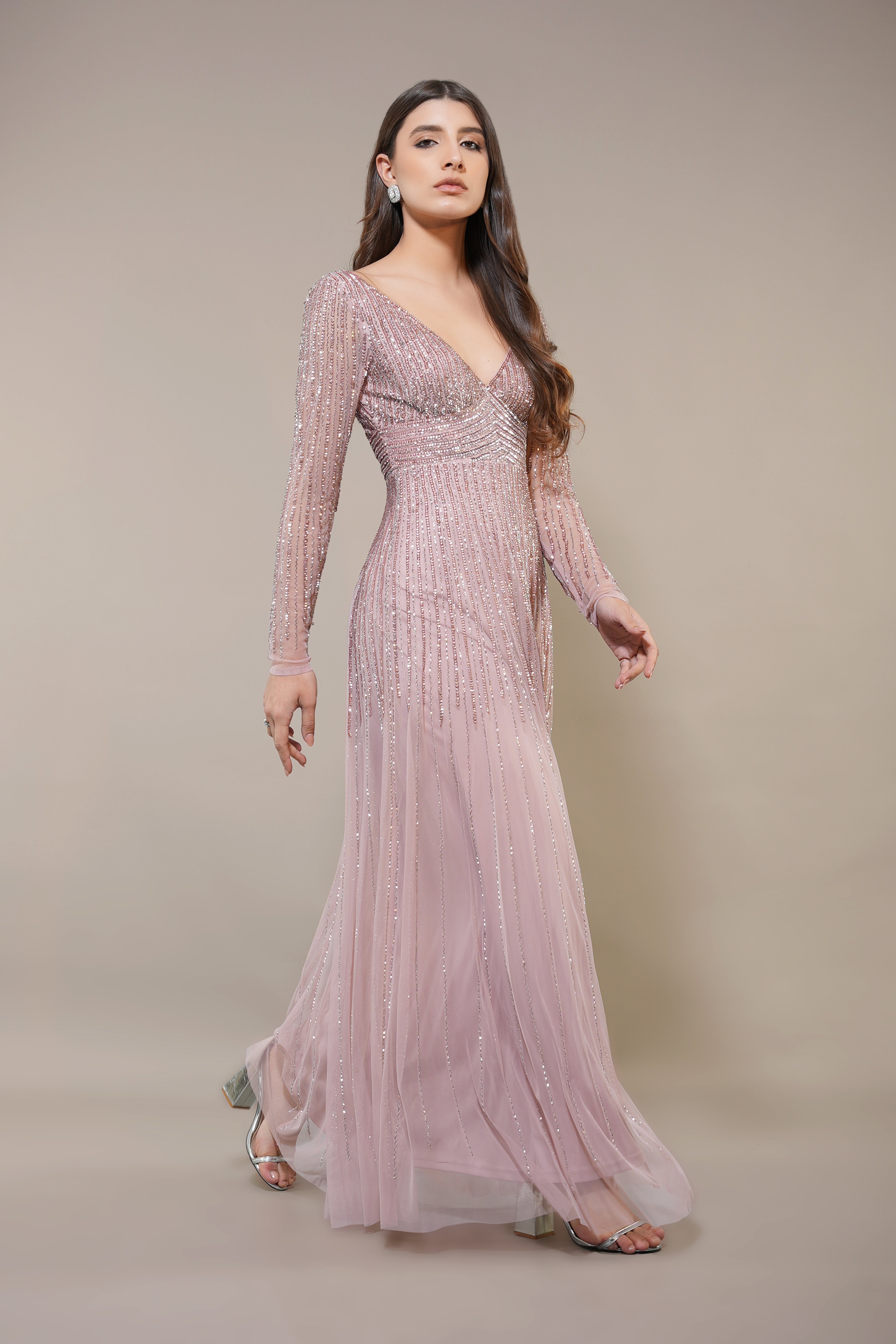 Laura Embellished Maxi Dress in Blush Pink | Elegant Floral Lace Wedding Guest Dress | Perfect for Bridal Shower, Evening Party & Special Occasions