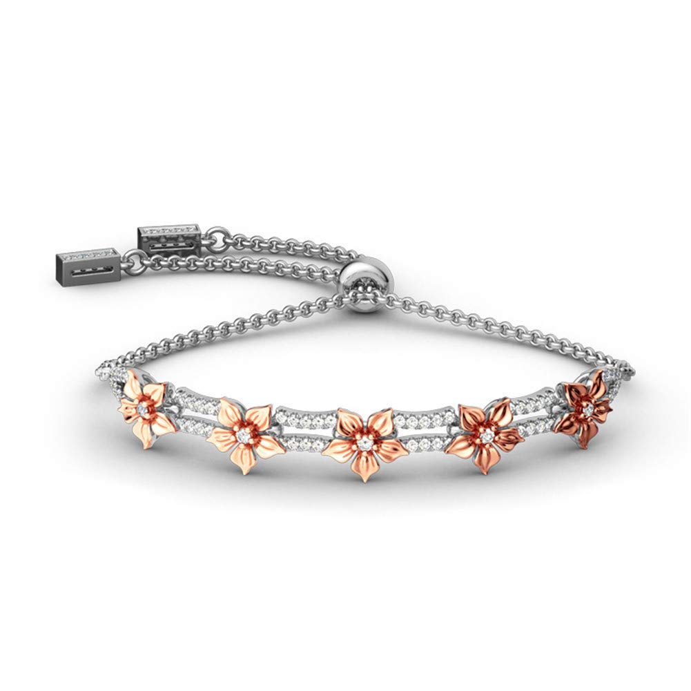 Jeulia Sterling Silver Cherry Blossom Bracelet for Women - Adjustable Boho Flower Bracelet with Gemstones, Perfect for Summer Weddings, Bridesmaid Gifts & Everyday Boho Jewelry | Ideal for Beach Weddings, Date Nights & Festival Outfits
