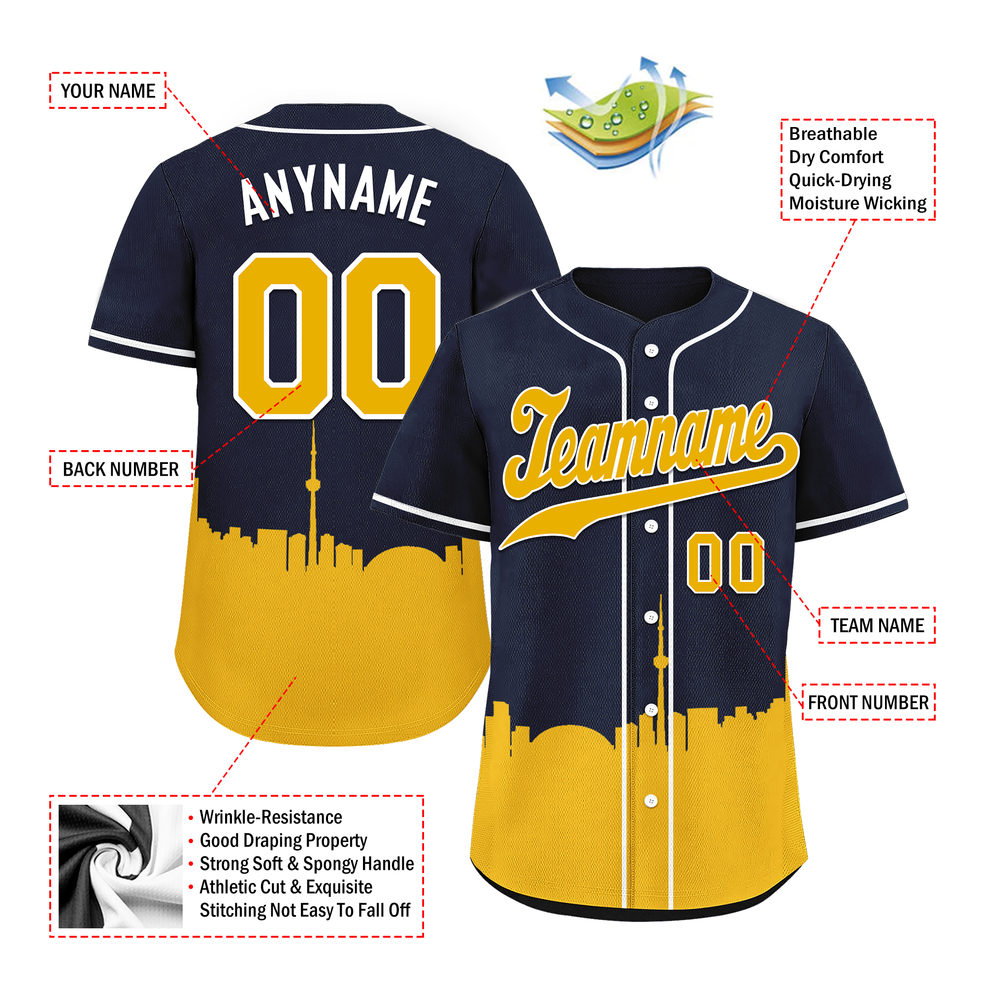 Custom Blue & Yellow City Edition Personalized Authentic Baseball Jersey - BSBJ01 D017135 - Perfect for Team Sports, Fan Events & Gift Giving