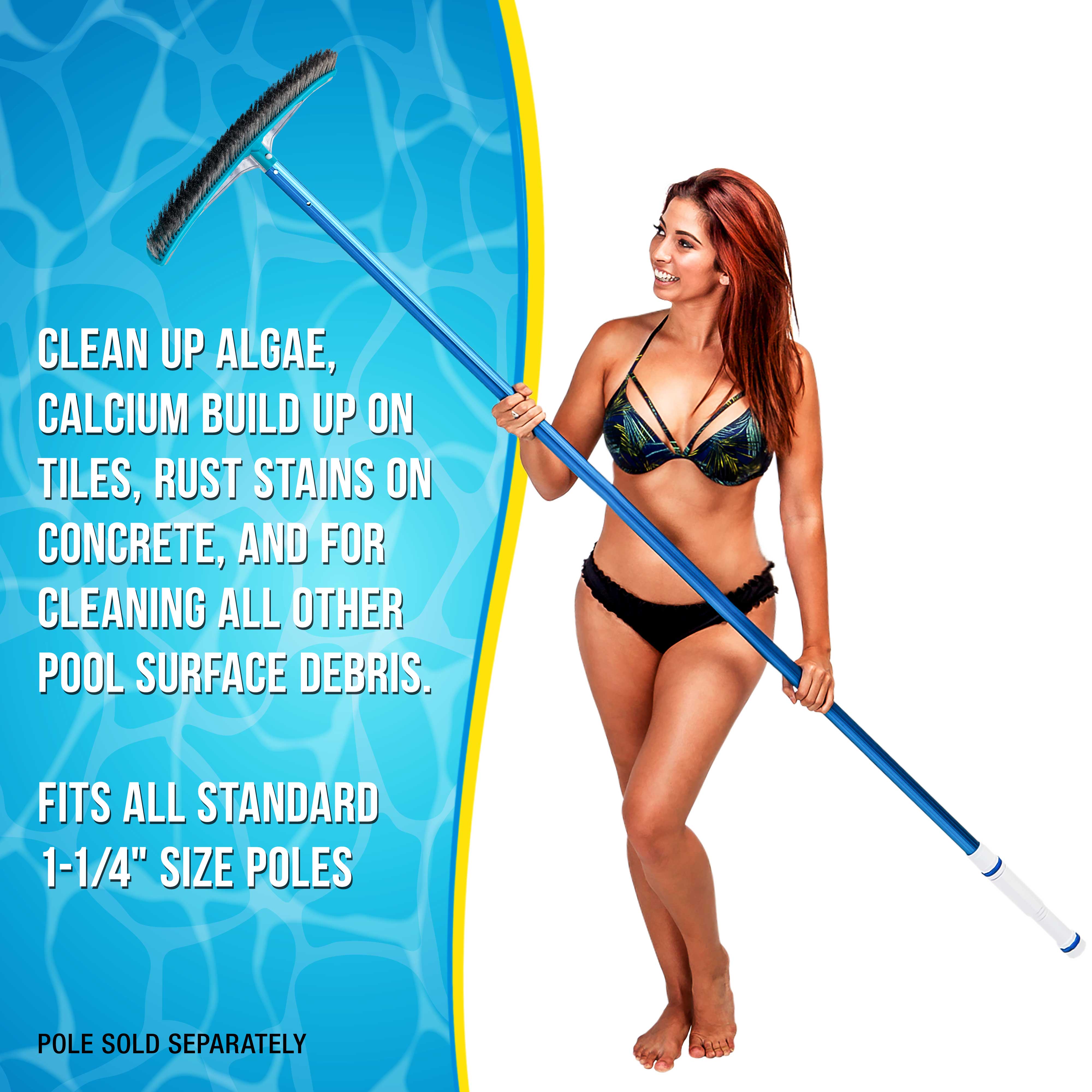 U.S. Pool Supply® Professional 18-Inch Stainless Steel Pool Algae Brush with Heavy Duty Aluminum Handle | EZ Clips & Durable Wire Bristles | Scrub & Remove Rust Stains, Debris | Perfect for In-Ground & Above Ground Pools, Spas & Hot Tubs