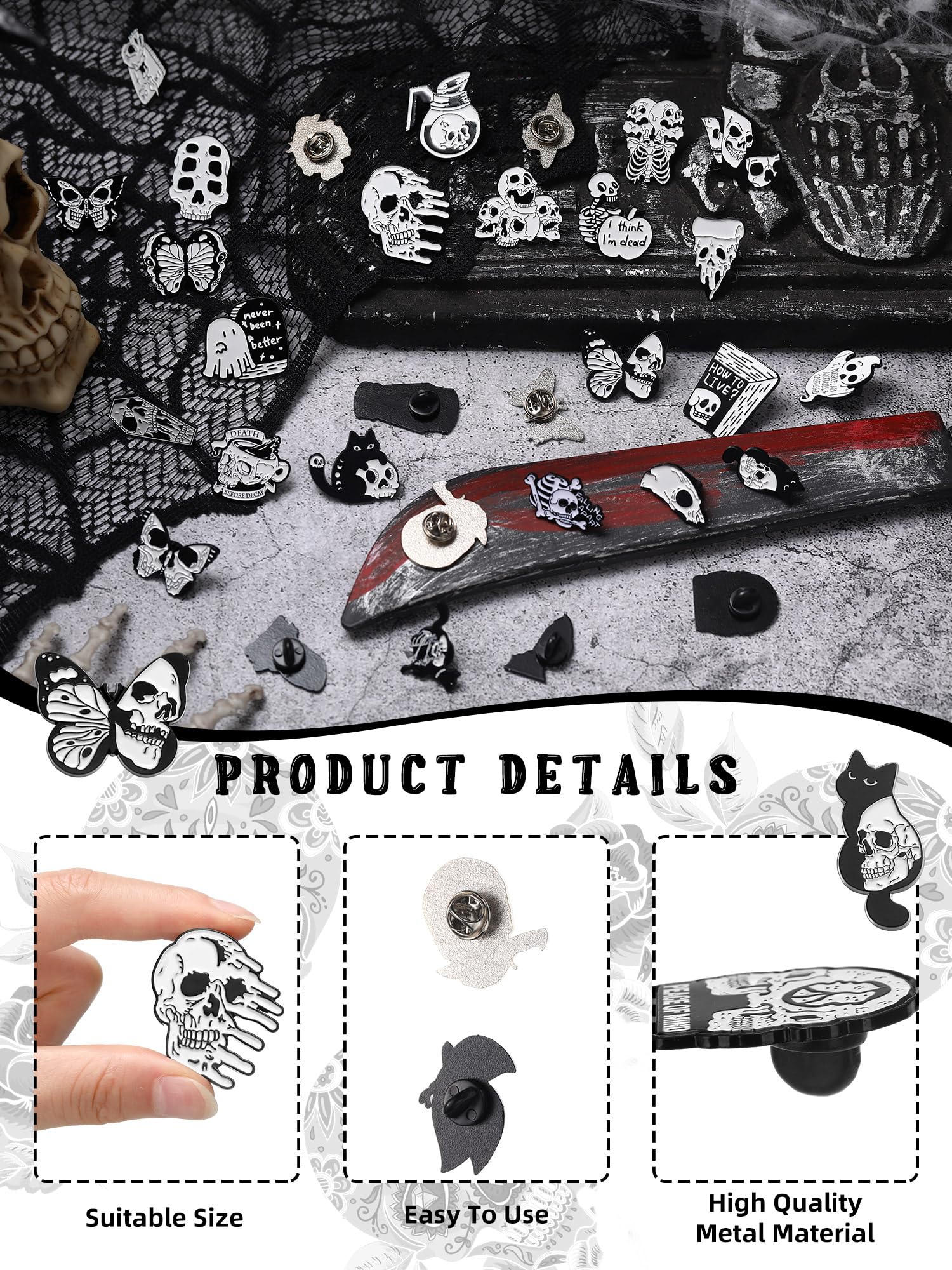 Ferraycle 30pcs Enamel Pins Set - Horror & Steampunk Brooches for Hats, Clothes & Backpacks - Cool Gifts for Women & Men