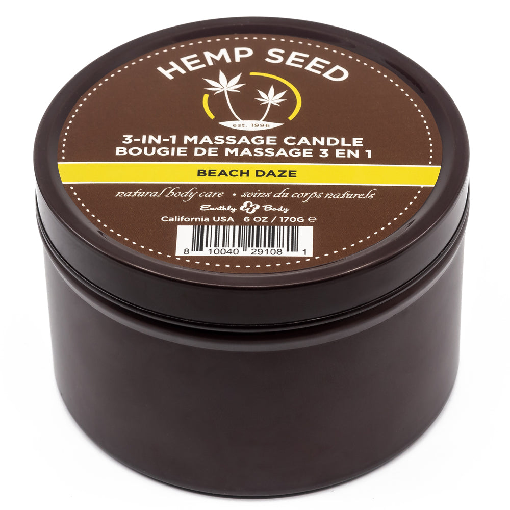 Earthly Body Hemp Seed 3-in-1 Massage Candle - Beach Daze Scent | Relaxing Aromatherapy for Couples, Spa & Home Use