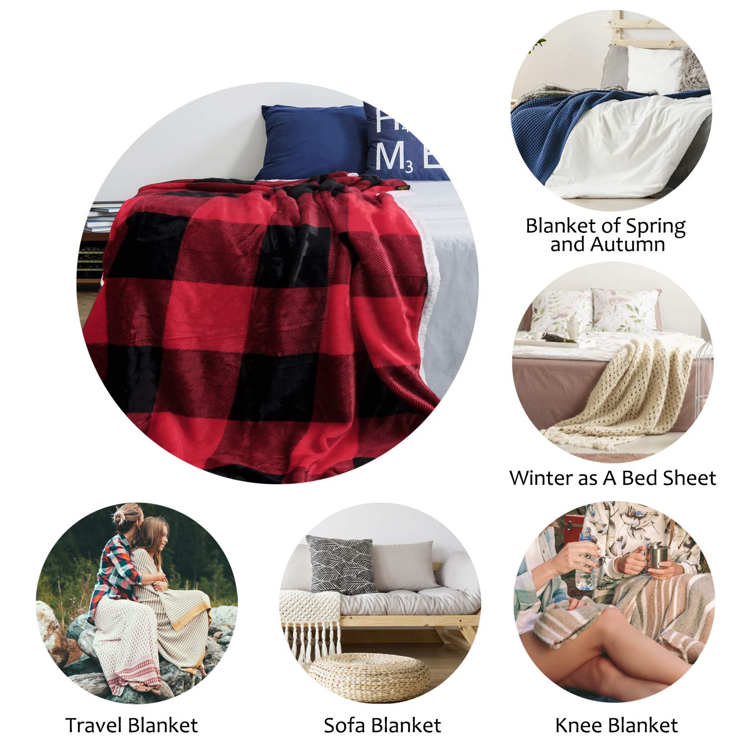 Catalonia Red Black Plaid Sherpa Blanket - Reversible Super Soft Buffalo Check Throw for Couch, Sofa & Cabin Decor - Warm Fuzzy Holiday Blanket for Snuggling, Winter Nights & Cozy Home Decor