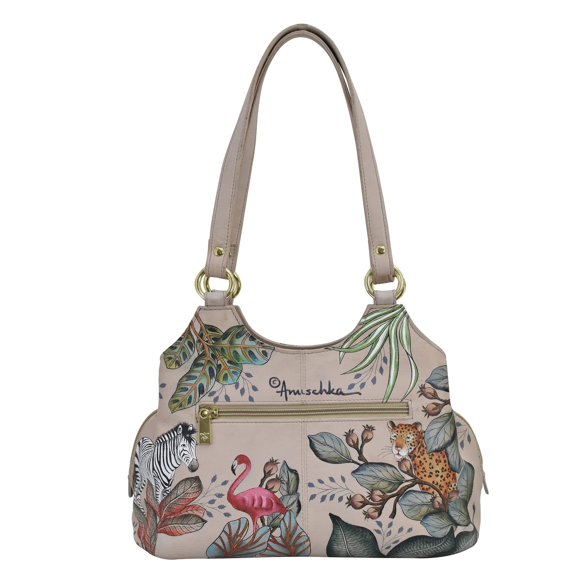Anuschka Women's Hand Painted Genuine Leather Satchel Purse - Triple Compartment, Zip Closure, Multiple Pockets | Fashionable Crossbody Bag for Work, Travel & Everyday Use