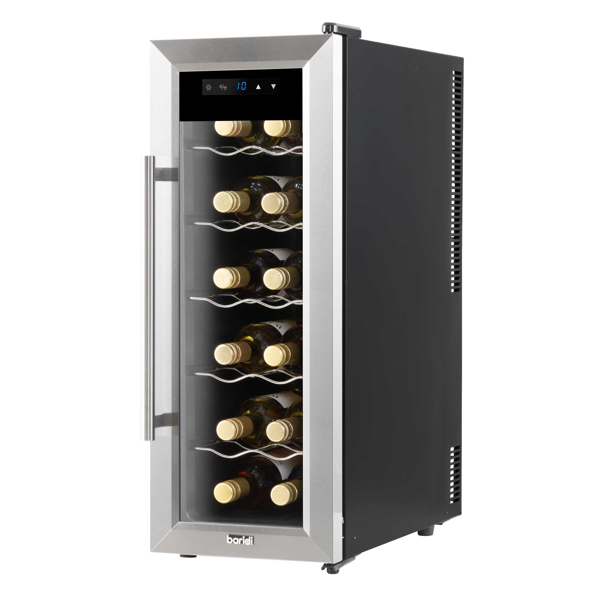 Baridi 12 Bottle Wine Cooler with Digital Touch Screen Controls & LED Light - Stainless Steel Wine Refrigerator for Home, Office or Restaurant Use - Perfect for Storing Red, White and Sparkling Wines