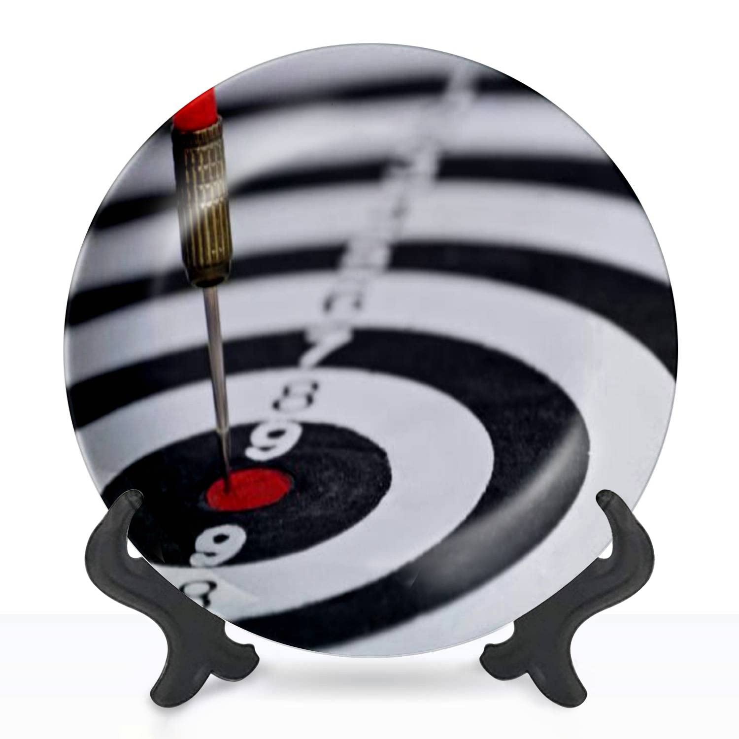 XQSSAHRRNIEV Ceramic Hanging Decorative Plate - Red Dart Arrow Bullseye Design Wall Art for Home & Office Decor, Dining Room, Parties, Wedding Collectible - Perfect for Game Rooms, Man Caves & Sports Themed Decorations