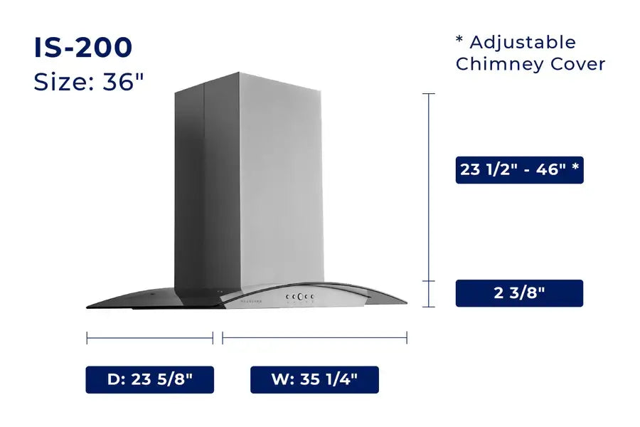 Hauslane Chef Convertible Stainless Steel Range Hood - Island Mount, 3 Speed Settings, 200 CFM (IS 200SS) - Perfect for Modern Kitchen Ventilation & Smoke Removal