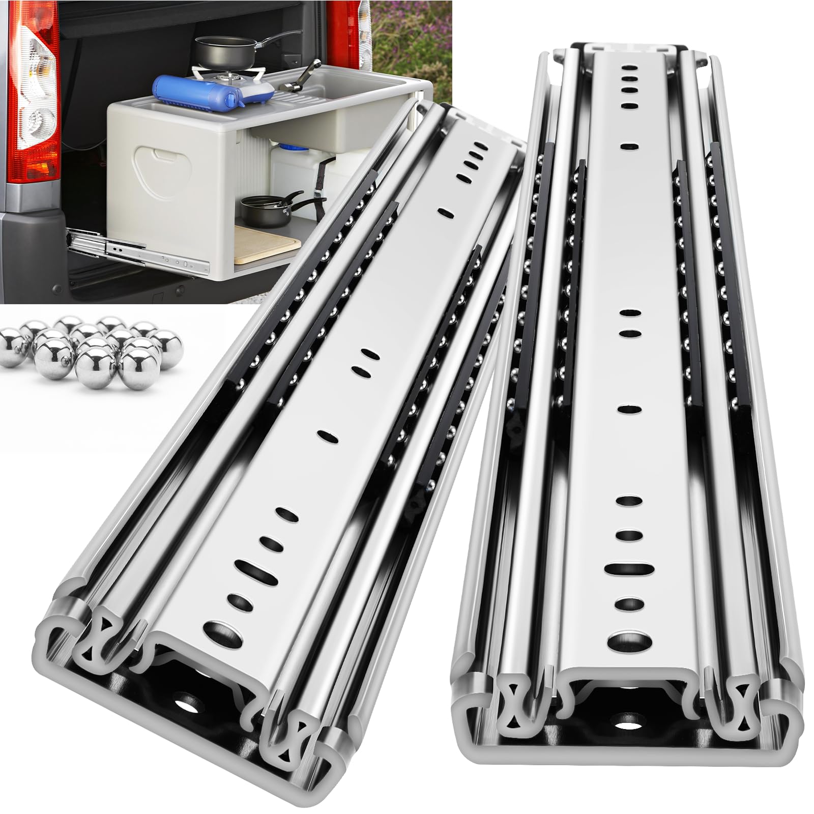 Heavy Duty Drawer Slides 12-60 Inch Full Extension Ball Bearing Rails - 400 Lbs Capacity Side Mount Drawer Tracks for Cabinets, Furniture & Workshop Storage Solutions
