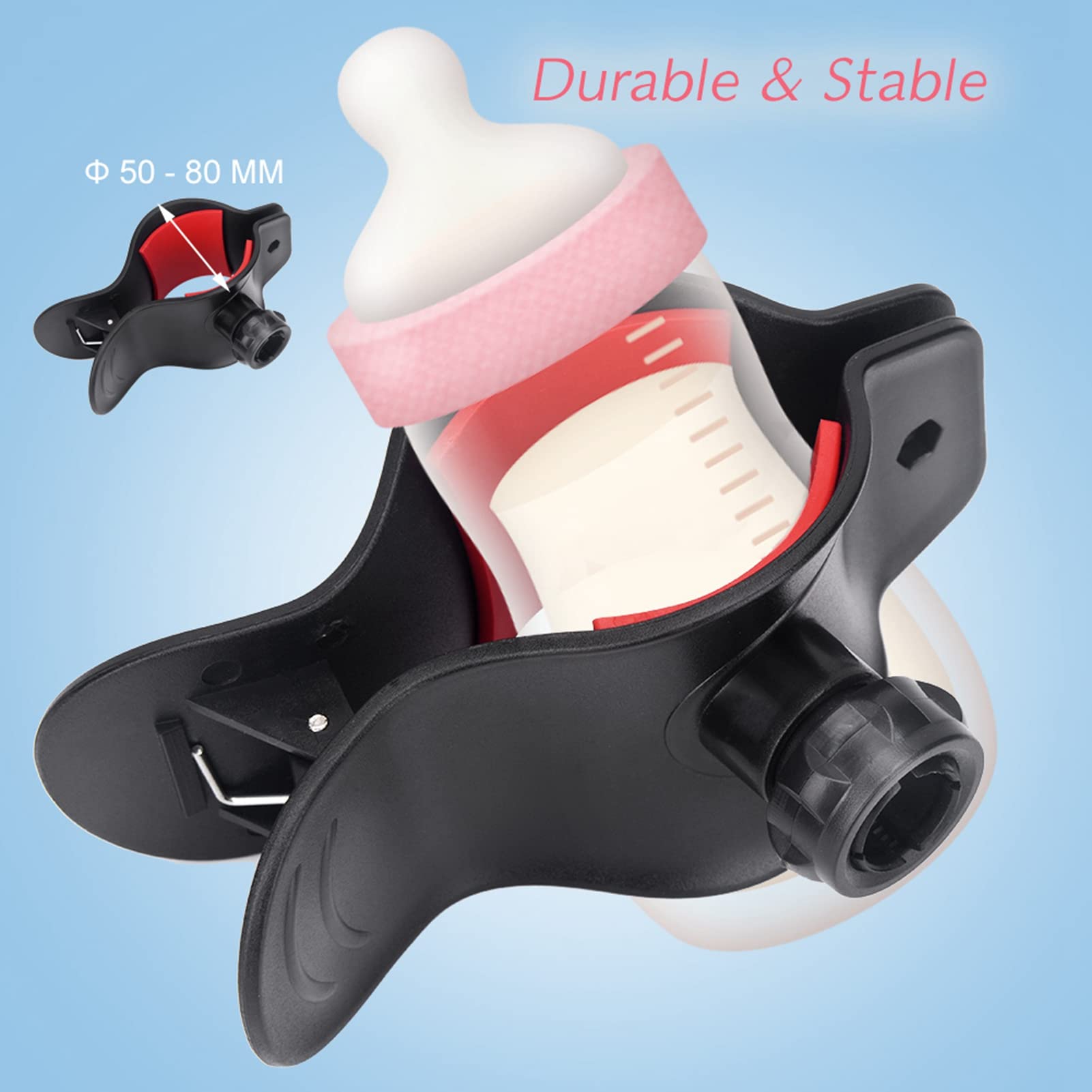 Baby Bottle Holder for Stroller - Adjustable Milk Bottle Clamp Bracket | Secure Feeding Accessory for Infants | Perfect for Car Seats, High Chairs & Shopping Carts