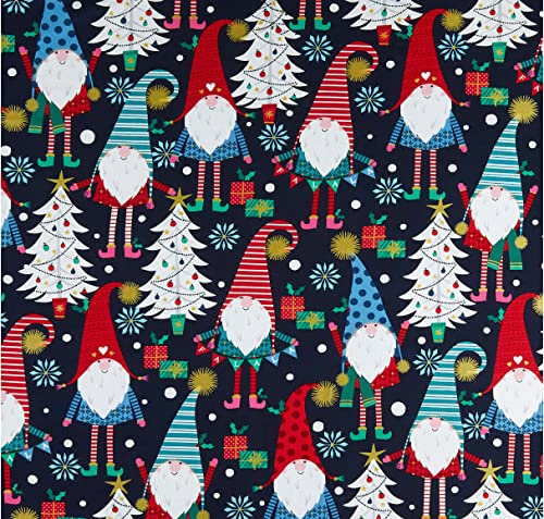 Michael Miller A Gnome to FA La Navy Blue 15 Yard Fabric Bolt - Perfect for Quilting, Home Decor, and DIY Craft Projects