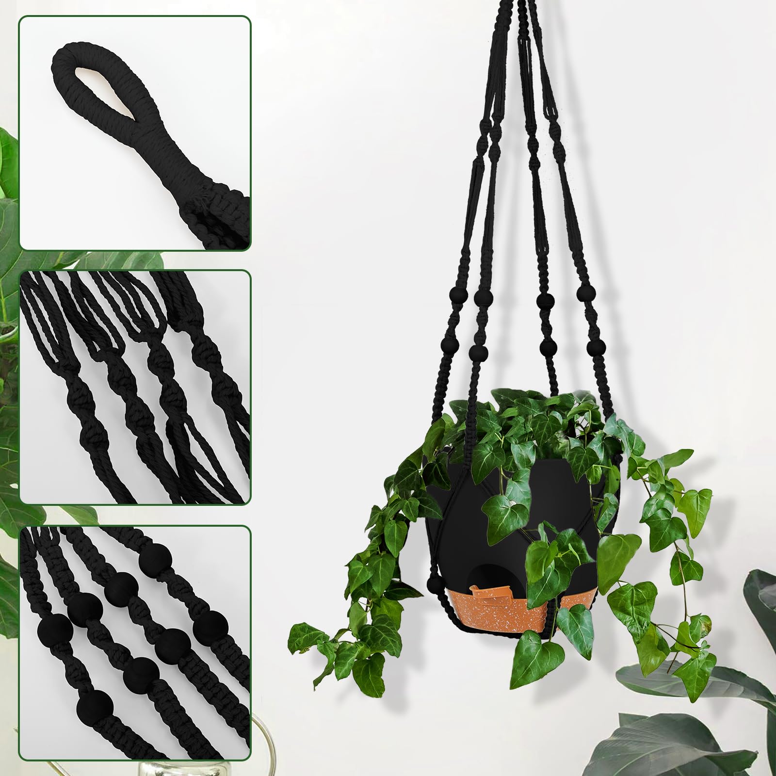 GARDIFE 8 Inch Self Watering Hanging Planters with Macrame Hanger - 2 Pack Large Indoor Outdoor Flower Pots with Drainage Hole & Basket - Perfect for Home Decor, Balcony, Garden, and Patio Plants (Black)