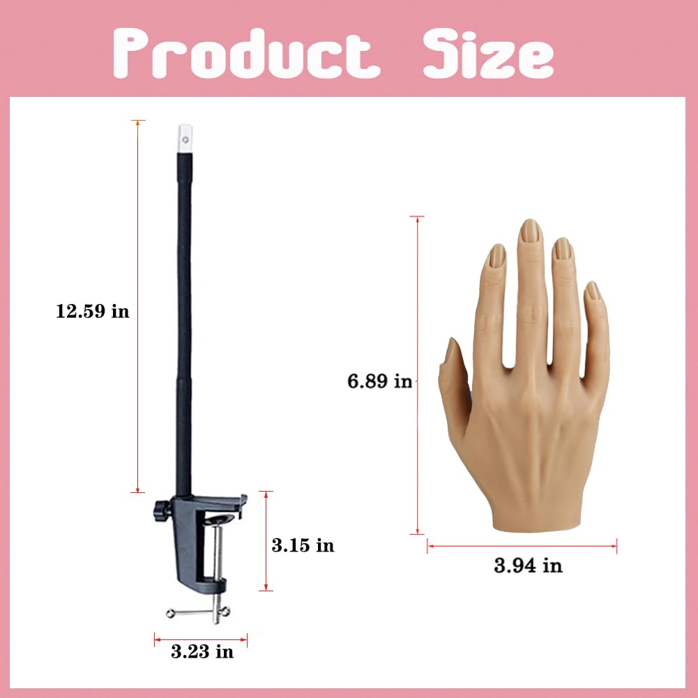 Flexible Silicone Practice Hand for Acrylic Nails - Left Hand Mannequin with Stand | Bendable Fake Hand for Nail Art Training & Practice | Perfect for Beginners, Professionals & Salon Use