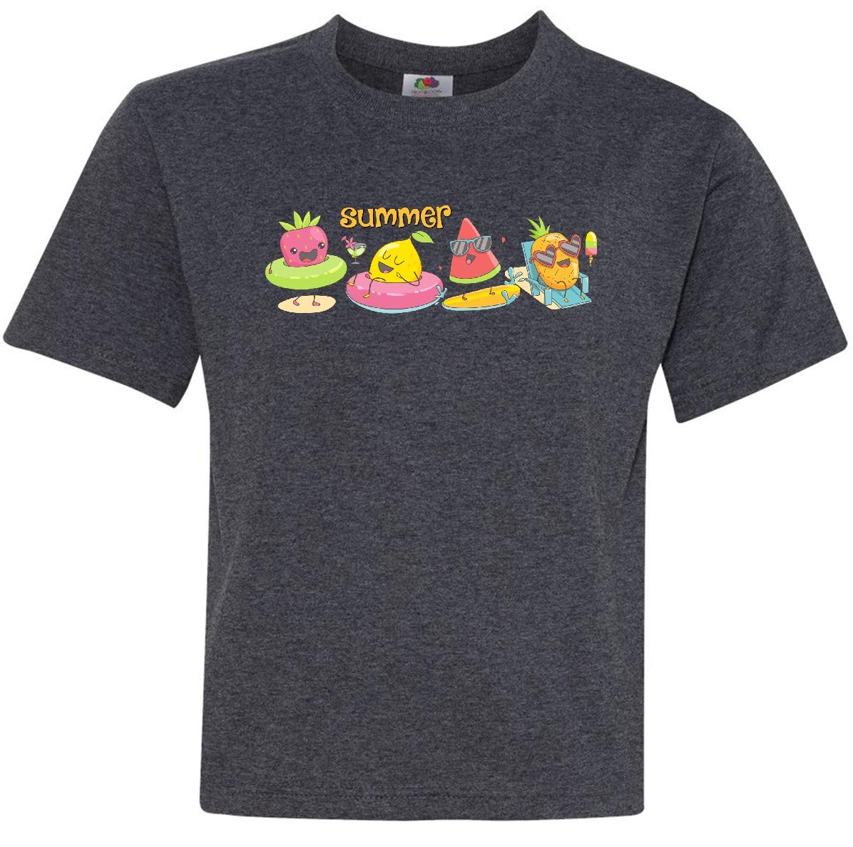 Inktastic Kawaii Summer Fruit Graphic Youth T-Shirt - Cute Cartoon Fruit Design for Girls & Teens - Perfect for Casual Wear, Beach Outfits & Summer Vacation