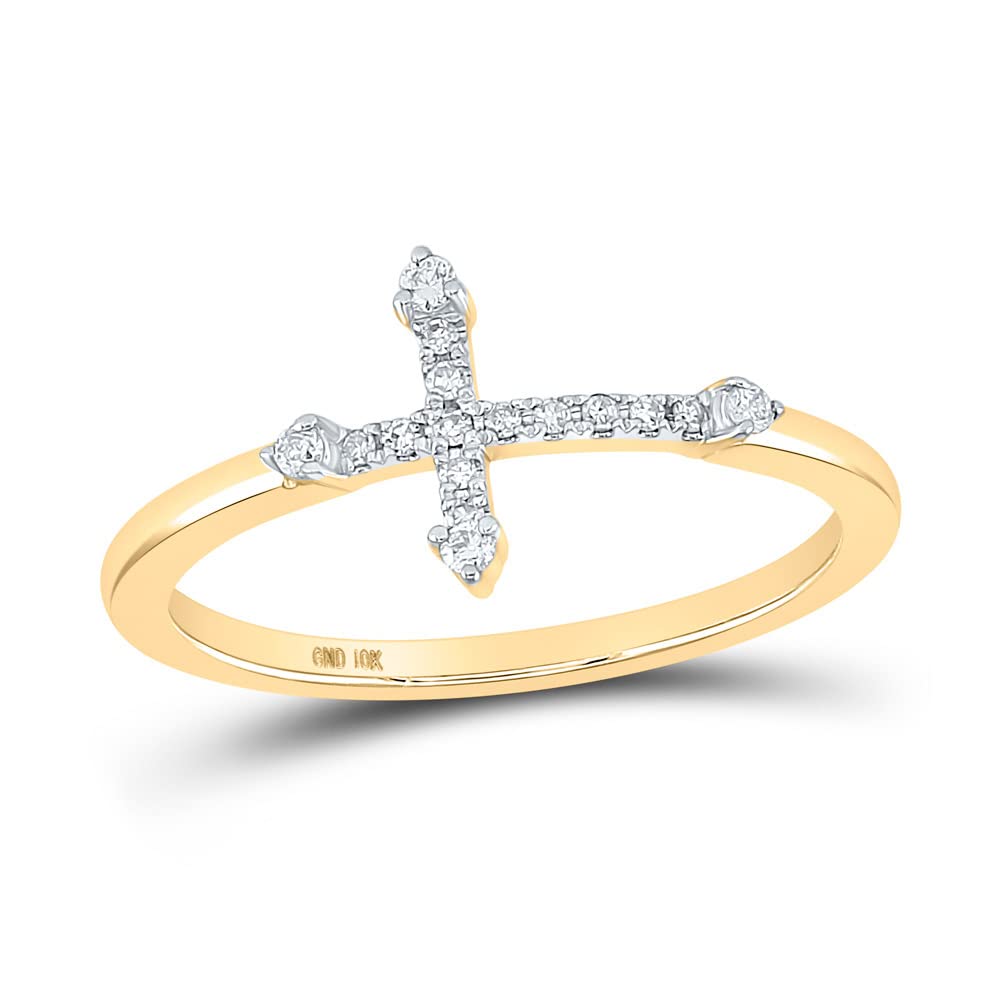 10K Yellow Gold Women's Round Diamond Cross Ring - 1/10 CTTW Genuine Diamond Jewelry for Everyday Wear, Gifts & Special Occasions