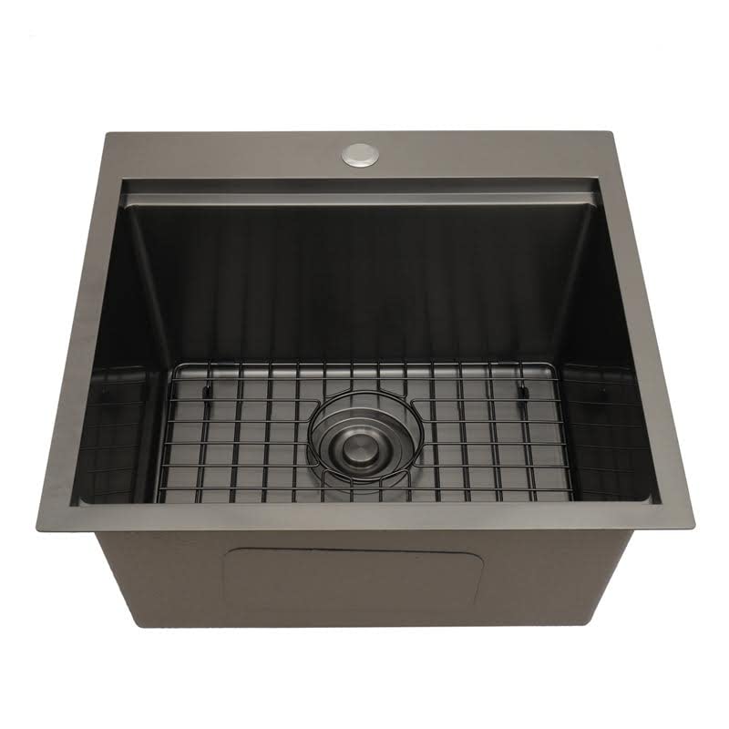 STARSTAR 25 x 22 x 10 Inch 304 Stainless Steel Single Bowl Kitchen Sink with Grid, Wooden Cutting Board, Colander & Strainer Basket - Perfect for Home, Office, Bar, Laundry or Outdoor Use