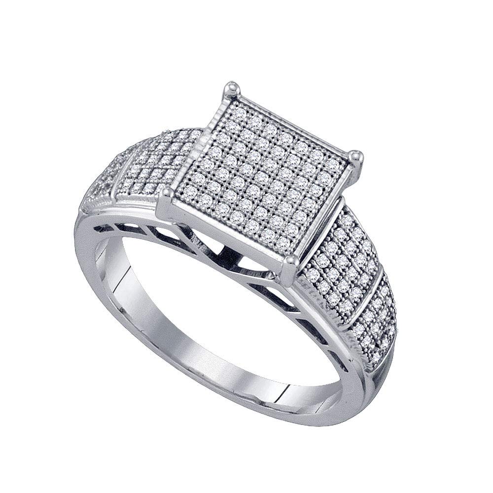 10K White Gold Women's Round Diamond Cluster Ring - 1/3 CTTW Square Engagement Wedding Band - Perfect for Proposals, Anniversaries & Special Occasions