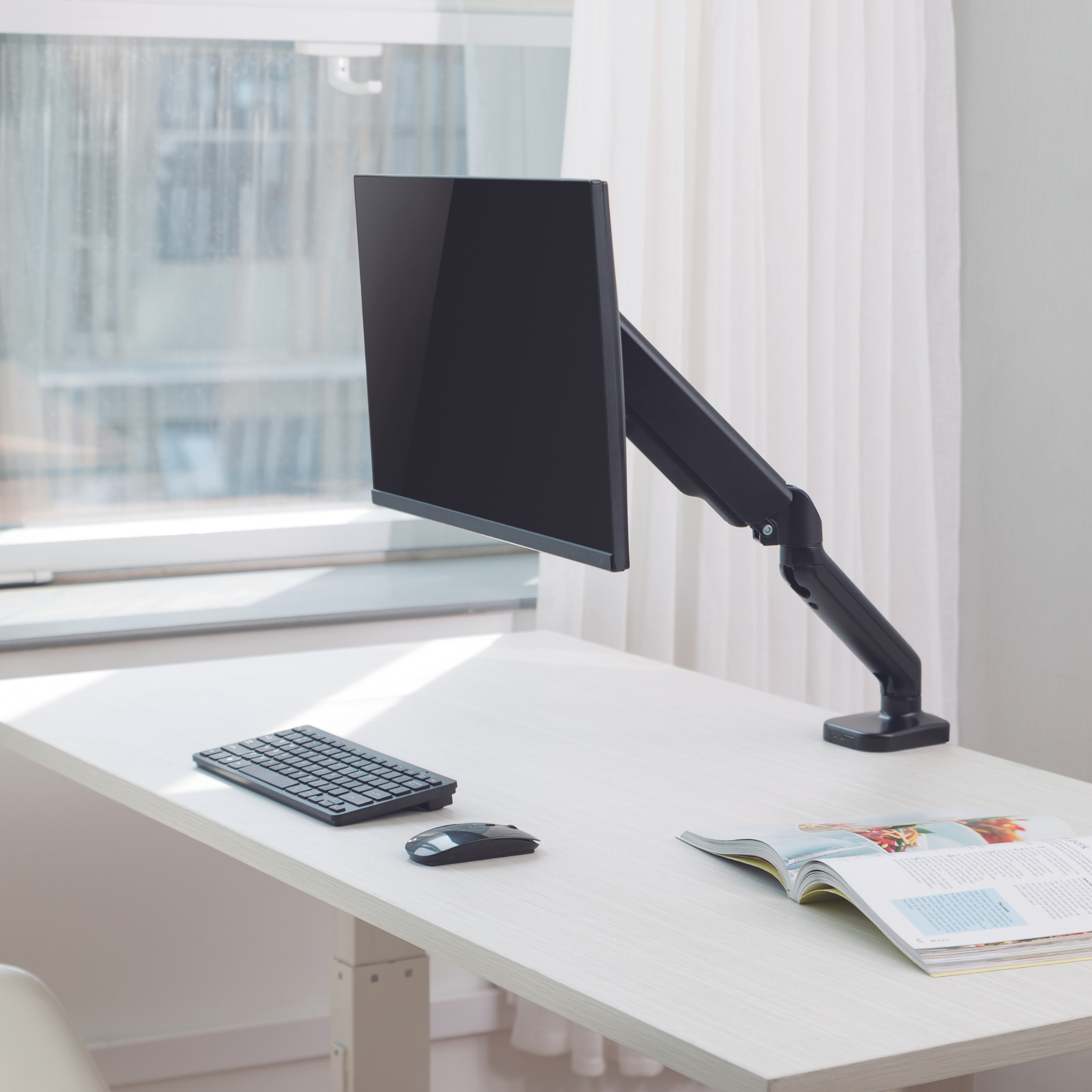Outshine Single Monitor Arm - Adjustable Gas Spring Monitor Stand for 17-32 inch Screens | Ergonomic Desk Mount for Home & Office Workspace