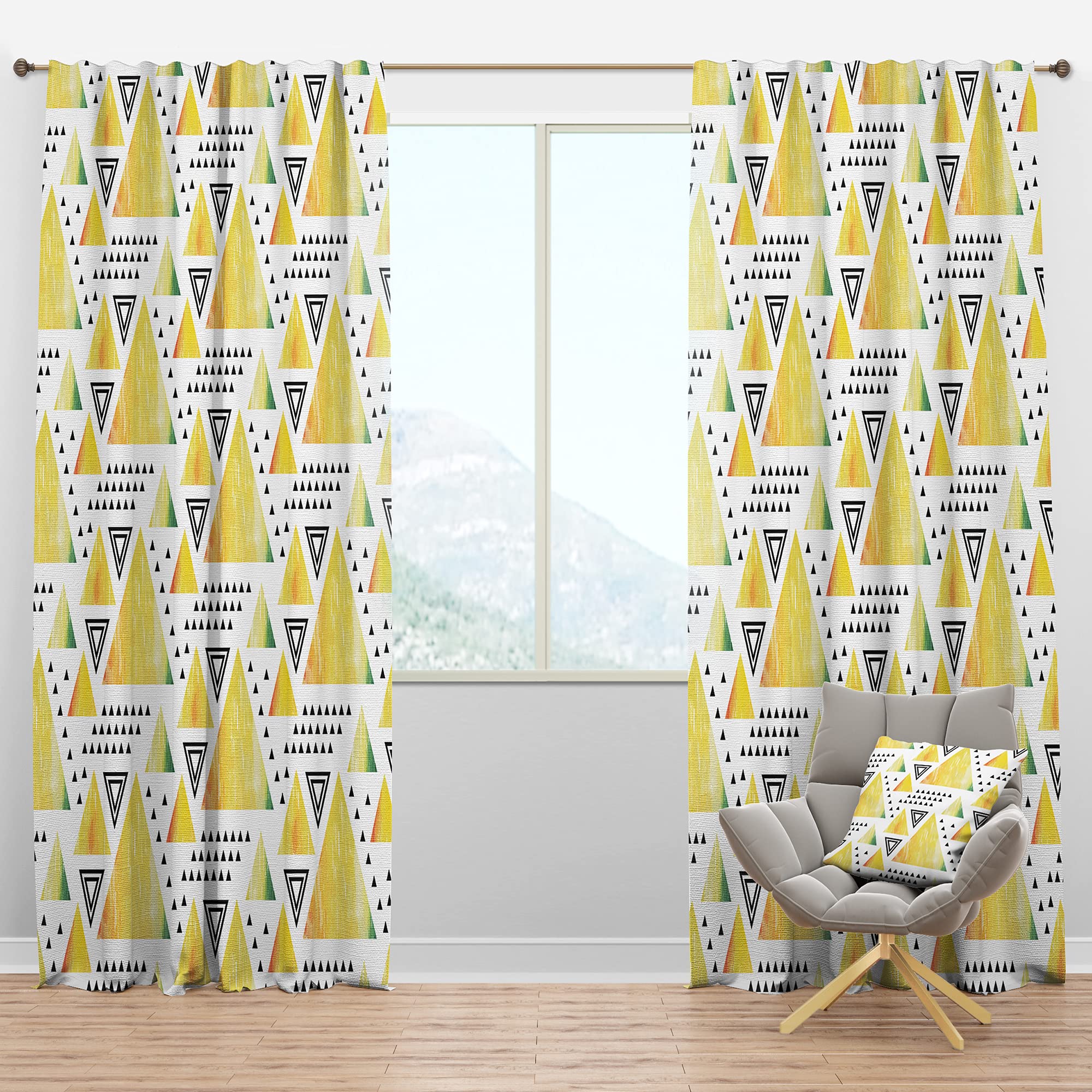 DesignQ Blackout Curtains - Thermal Insulated Single Panel (52x108 inches) - Retro Triangle Pattern for Bedroom & Living Room - Noise Reducing & Energy Saving Window Drapes for Home Decor