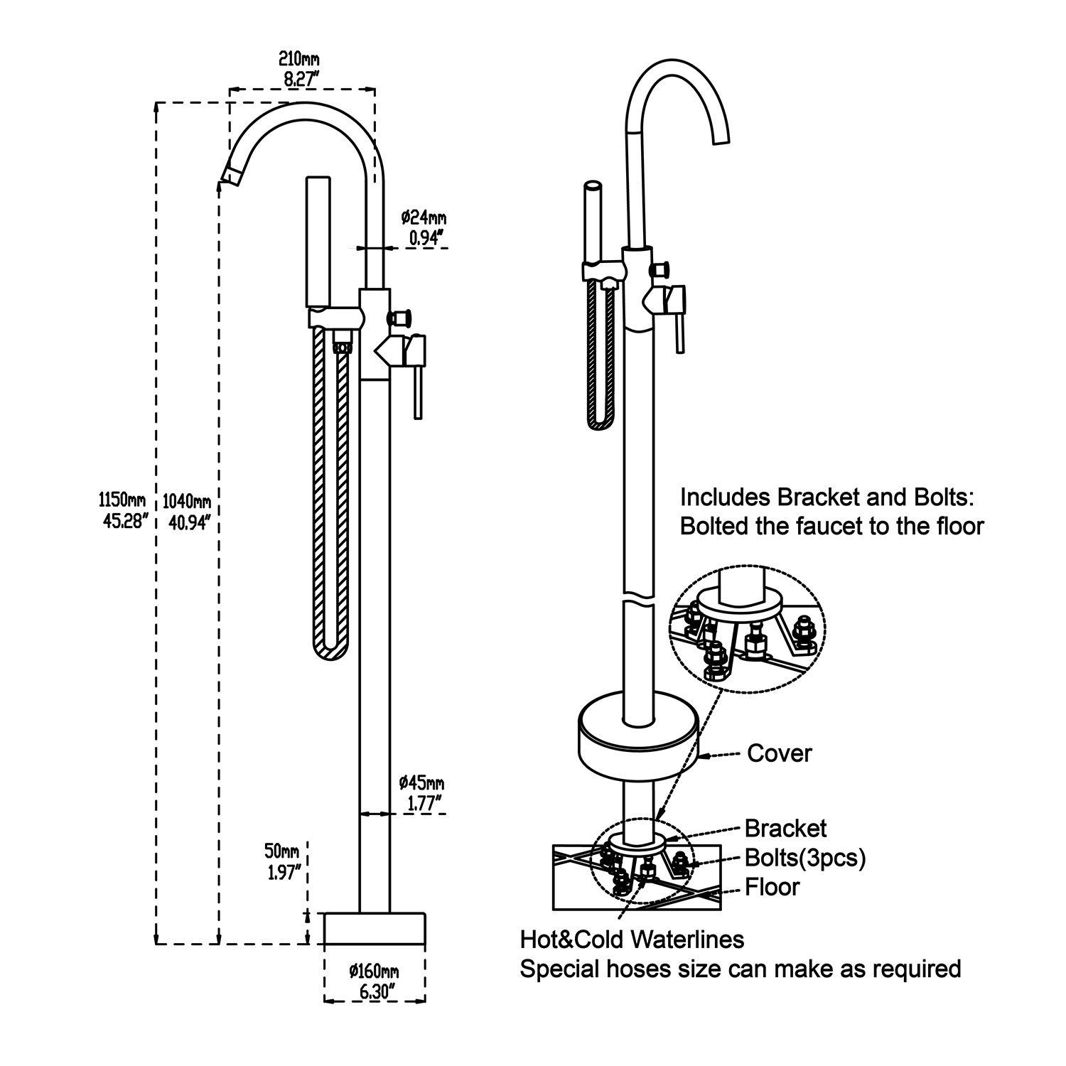 Freestanding Bathtub Faucet with Hand Shower - Brushed Nickel Floor Mount Single Handle Brass Tub Filler for Modern Bathroom | Perfect for Spa-Like Relaxation & Luxury Bathing Experience