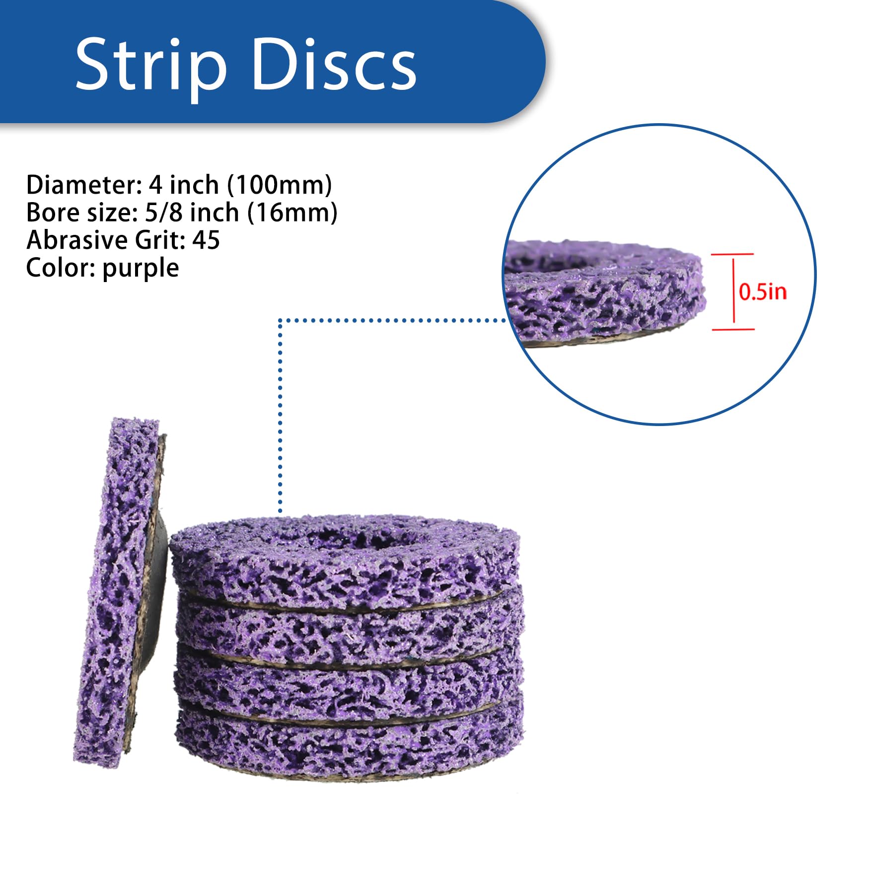 5 Pack Purple Strip Discs Stripping Wheel 4 x 5/8 Inch - Paint & Rust Removal Polishing Discs for Angle Grinder - Perfect for Metal Surface Cleaning, Paint Stripping & Oxidation Removal in Auto Repair & DIY Projects