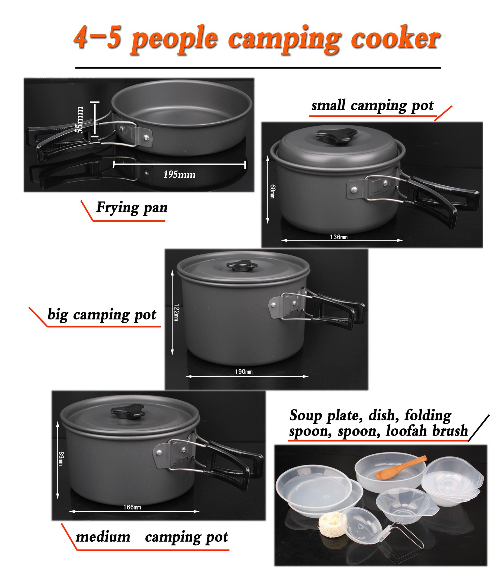 Ellen Outdoor Camping Cookware Set - Lightweight Backpacking Pot Pan & Bowl for Hiking, Picnic, Travel | Portable Cooking Gear for Camp Stove, Backcountry Meals & Outdoor Adventures