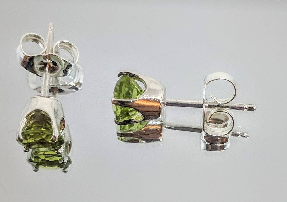 Natural Peridot Round Stud Earrings - 2 6mm Solid Sterling Silver or 14K Gold (Yellow/White/Rose) - August Birthstone Jewelry - Dainty Tiny Earrings for Women - Perfect for Gifts, Birthdays & Everyday Wear