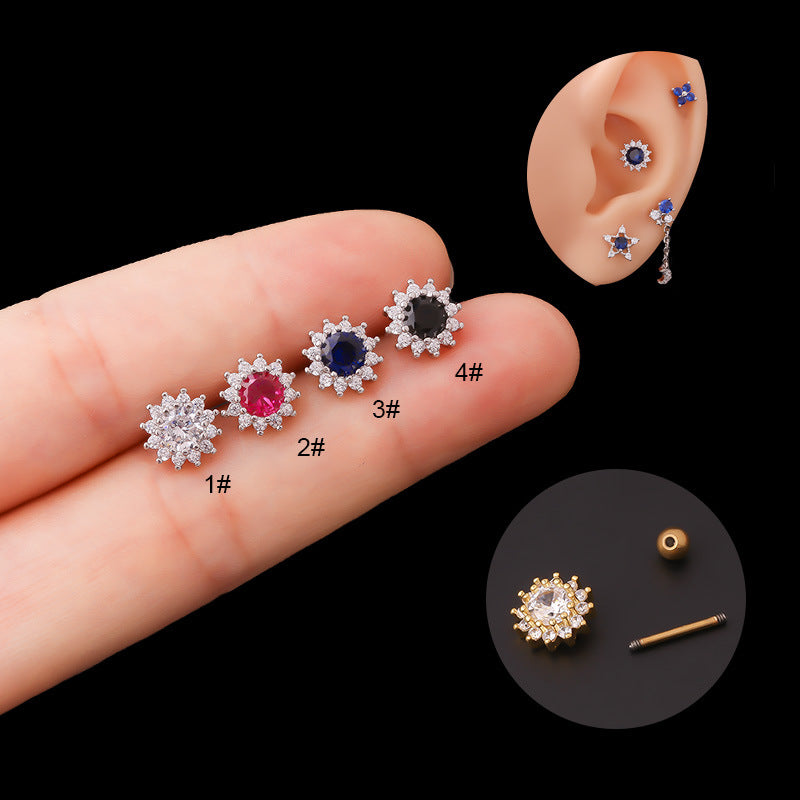 20G Cartilage Tiny Stud Earrings - Sunflower & Ruby Stud Earrings for Women | Perfect for Daily Wear, Parties & Gifts
