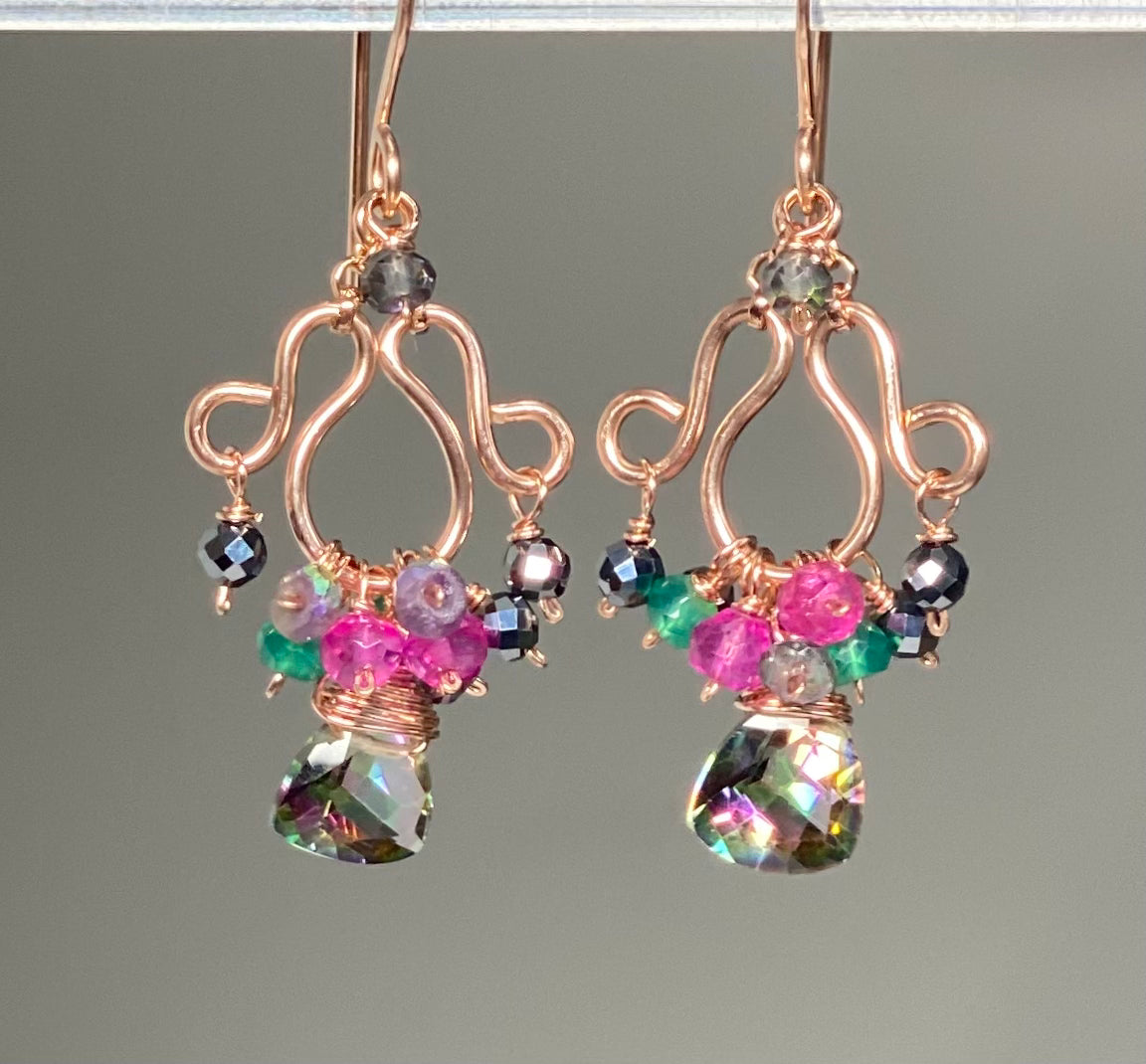 Stunning Mystic Topaz Chandelier Earrings in Gold Fill & Rose Gold Fill | Elegant Dangle Earrings for Women | Perfect for Weddings, Parties & Special Occasions
