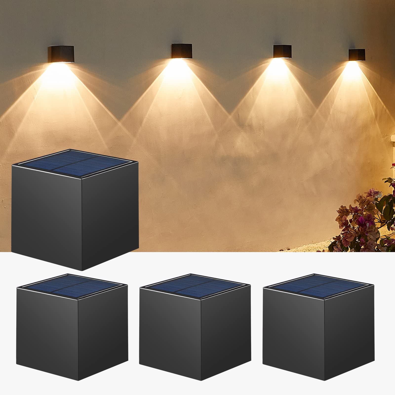LUHLEE Solar Wall Lights Outdoor - IP65 Waterproof Square Modern Solar Sconce Lights for House, Porch, Garden, Yard, Patio & Fence - Perfect for Pathway, Deck & Landscape Lighting at Night