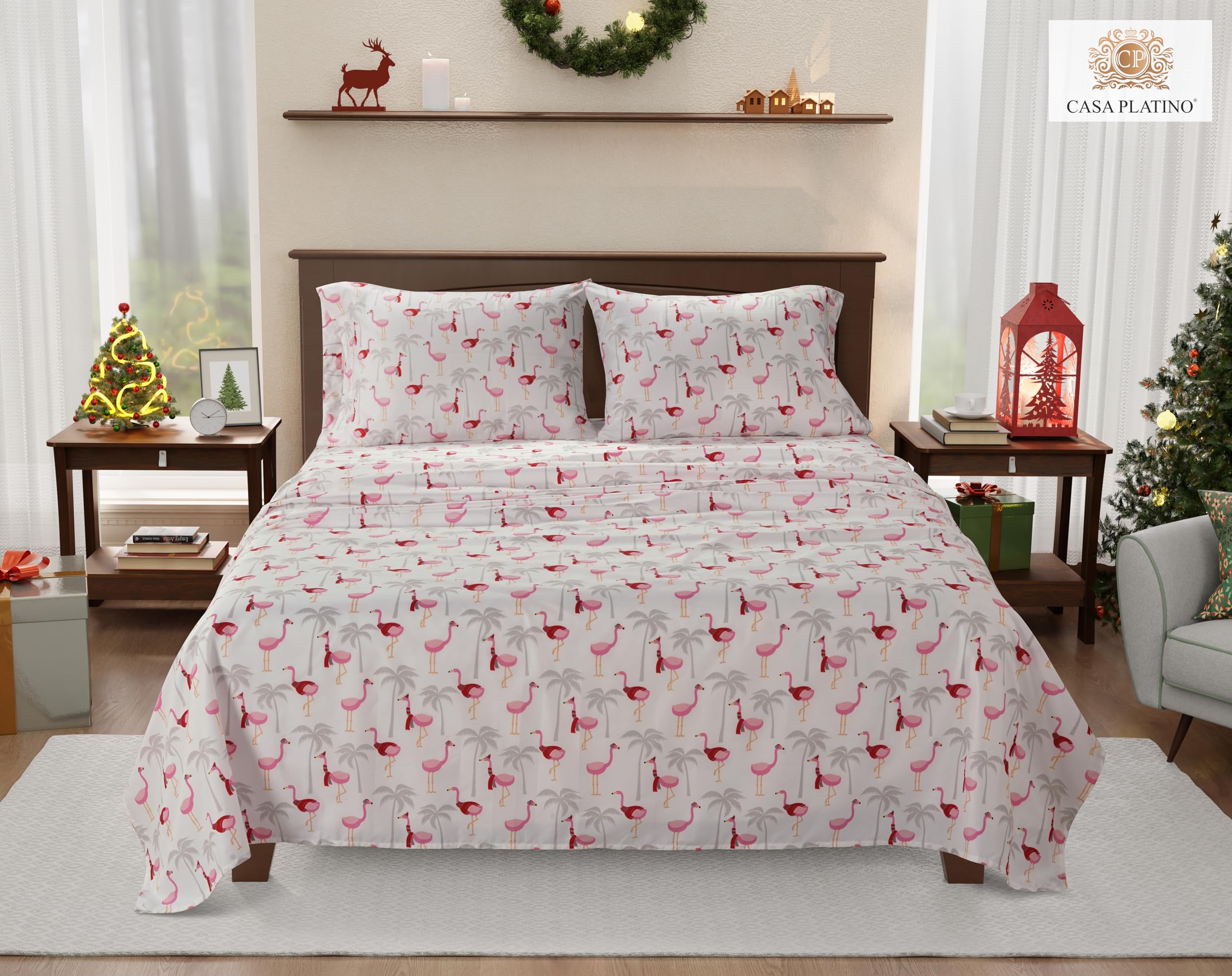 Premium Casa Platino Twin Size Bedding Set - Ultra Soft Brushed Microfiber Sheets & Pillowcases, Breathable & Cozy for All Seasons | Perfect for Guest Rooms, Dorms, and Vacation Homes - Flamingo Holiday Design