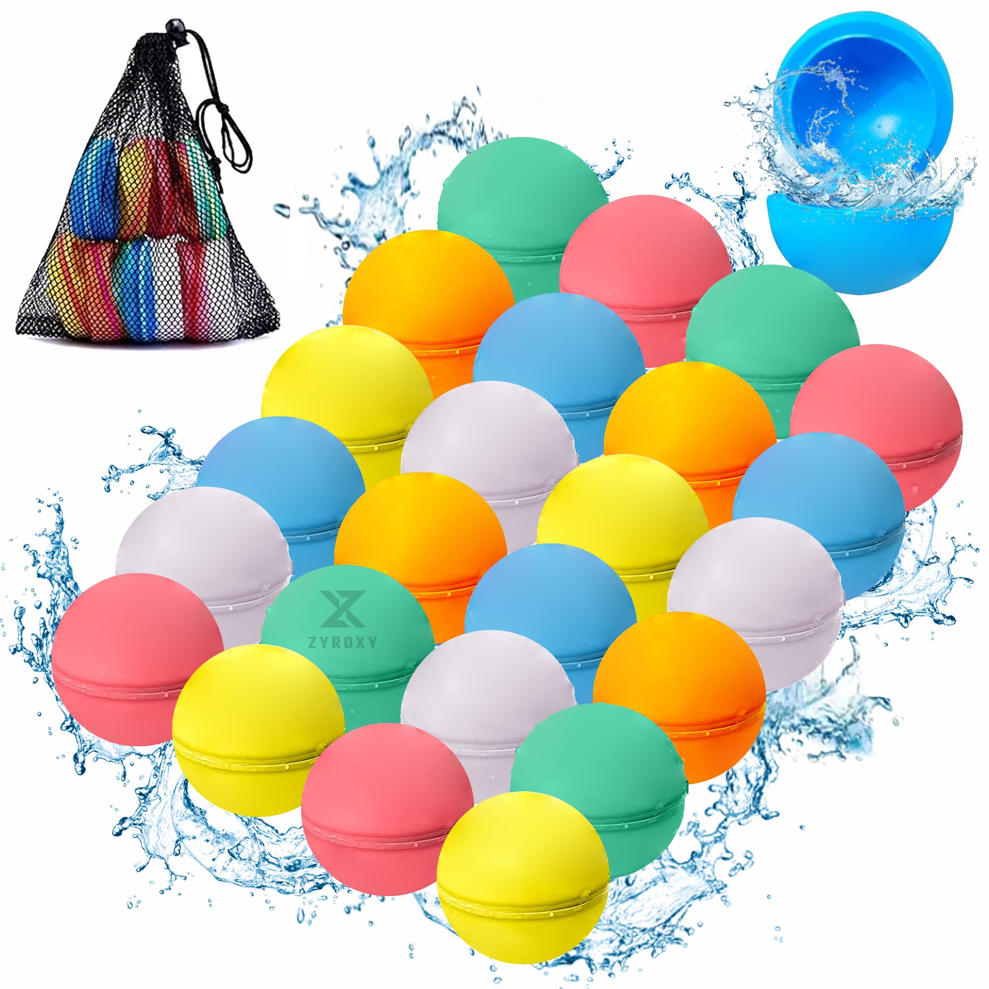 Eco-Friendly Reusable Water Balloons - 24pcs Self-Sealing Refillable Water Bombs with Magnetic Closure | Quick Fill Splash Toys for Kids | Perfect for Pool Parties, Backyard Games & Summer Outdoor Activities