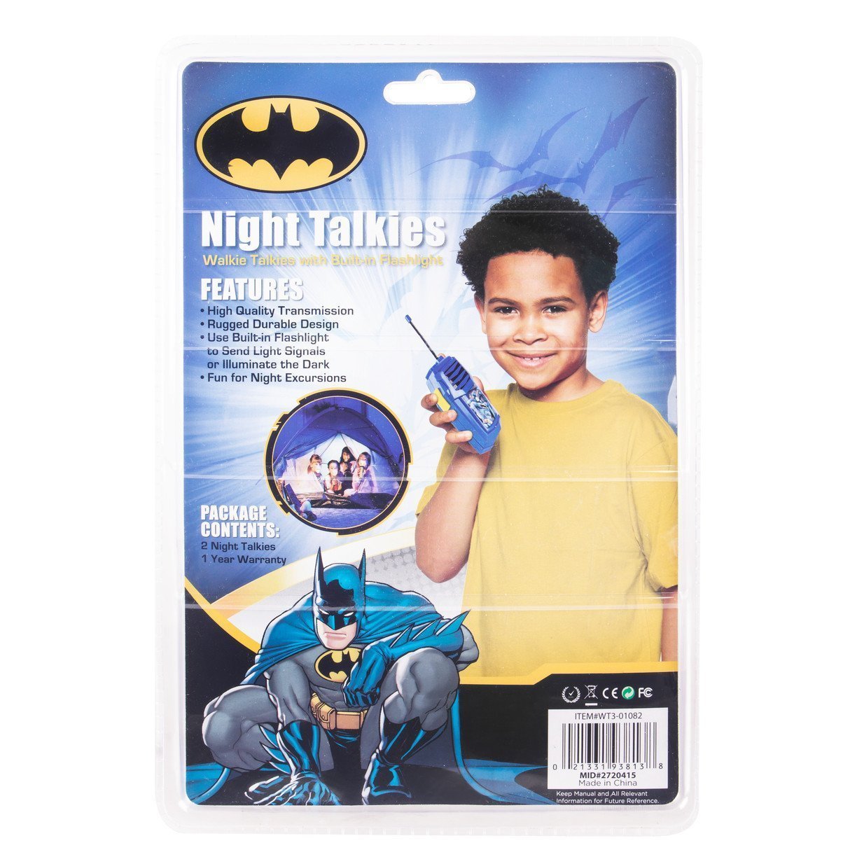 Batman Walkie Talkies for Kids - 2 Pack with 1000ft Range, Safe Flexible Antenna & Belt Clip | Night Action Molded Design, Easy-to-Use Power Switch | Perfect for Outdoor Adventures, Camping & Backyard Games (WT2-01082)