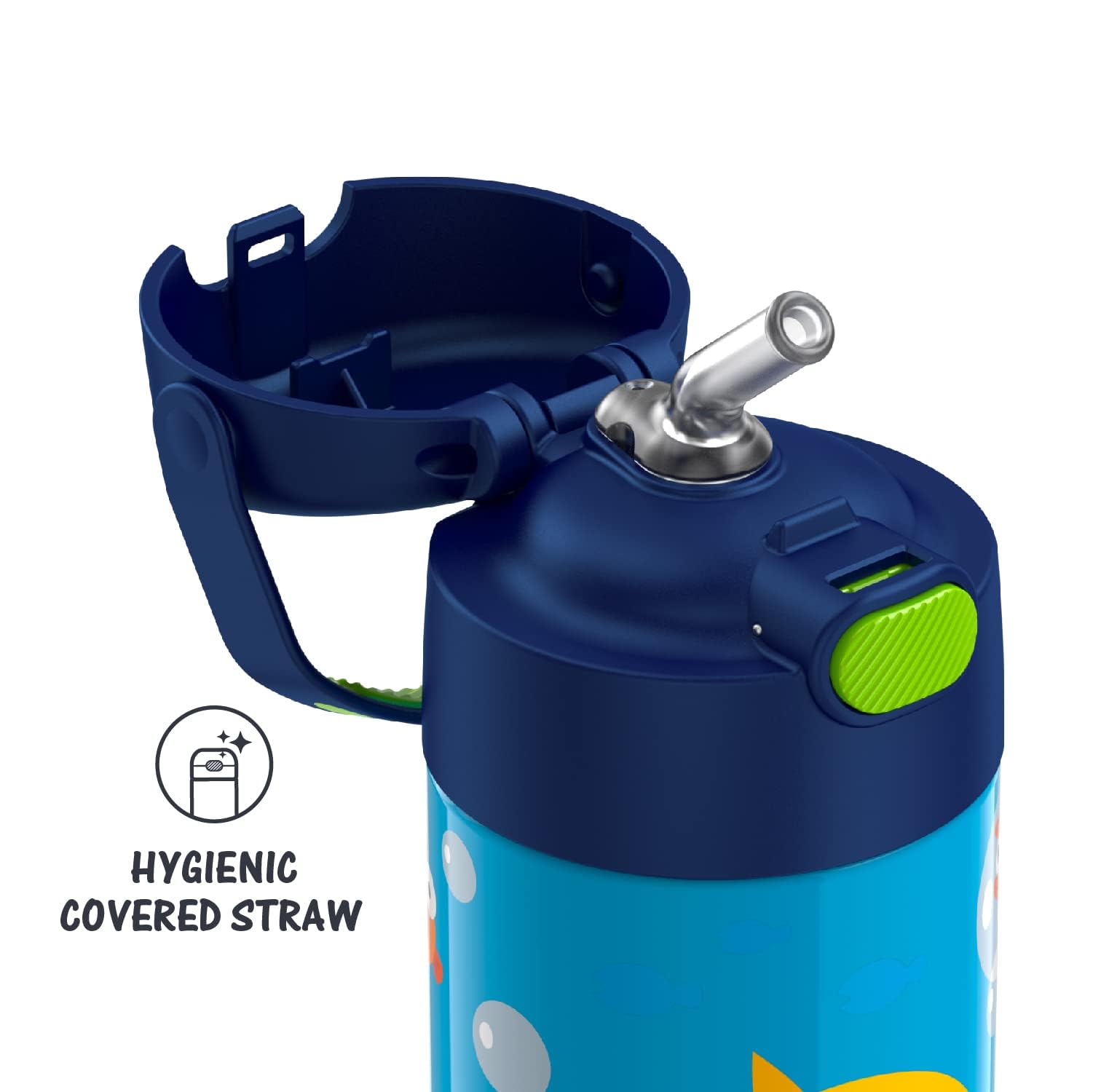 Thermos Funtainer 12oz Kids Stainless Steel Water Bottle with Straw & Lid - Vacuum Insulated, Leakproof, Baby Shark Design - Perfect for School, Travel & Outdoor Activities
