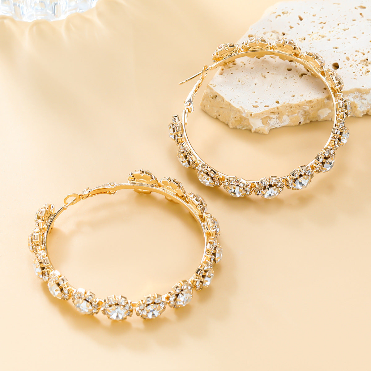 Sparkling Textured Rhinestone Hoop Earrings for Women - Fashion Statement Jewelry for Parties, Weddings & Special Occasions