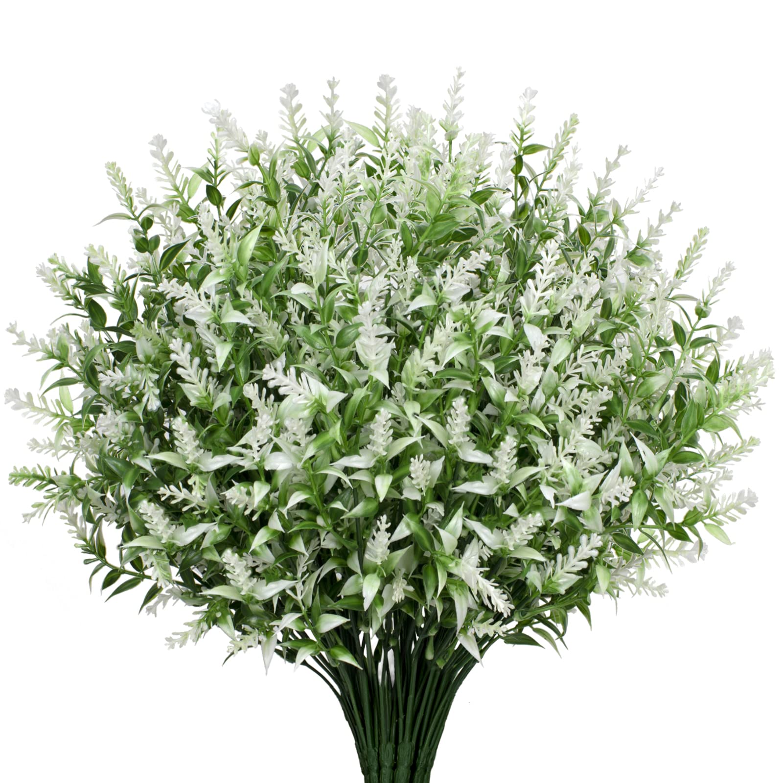 UV Resistant Artificial Lavender Flowers - 15 Bundles Fake Outdoor Plants, Fade Proof Plastic Lavender for Garden, Porch, Window Box Decor - Perfect for Home, Wedding & Office Decoration (White)