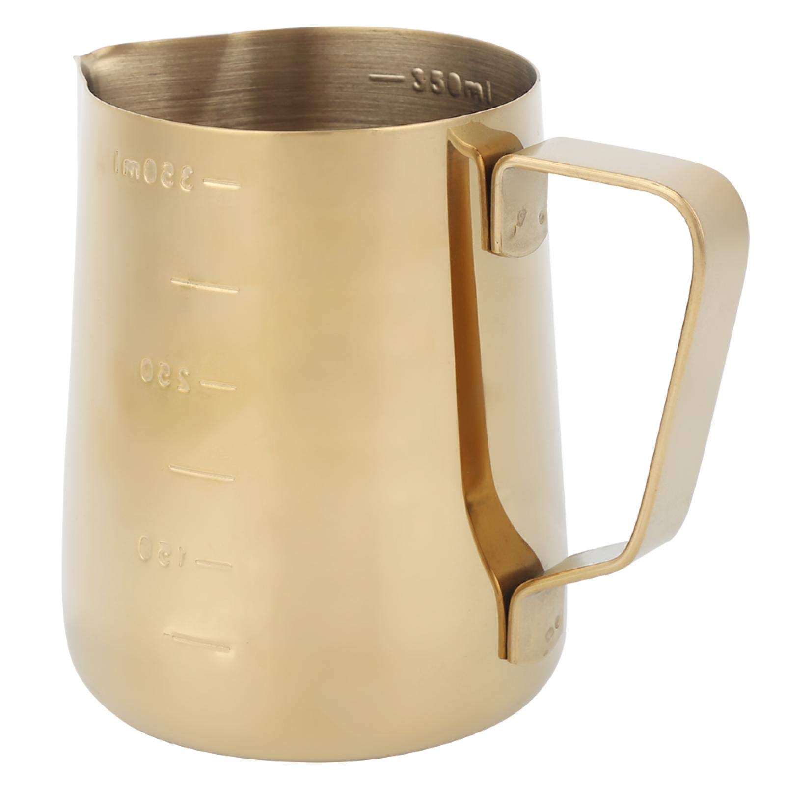 Premium Stainless Steel Milk Frothing Pitcher 350ml with Measurement Scale - Durable Milk Steaming Jug for Latte Art, Perfect for Coffee Shops, Home Cafes & Bars (Golden) - Ideal for Baristas & Coffee Enthusiasts to Create Perfect Foam & Latte Designs