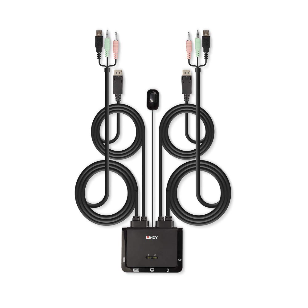 LINDY 2 Port DisplayPort 1.2 KVM Switch with USB 2.0 & Audio Support - Model 42344 | Perfect for Multi-Computer Workstations & Home Office Setups