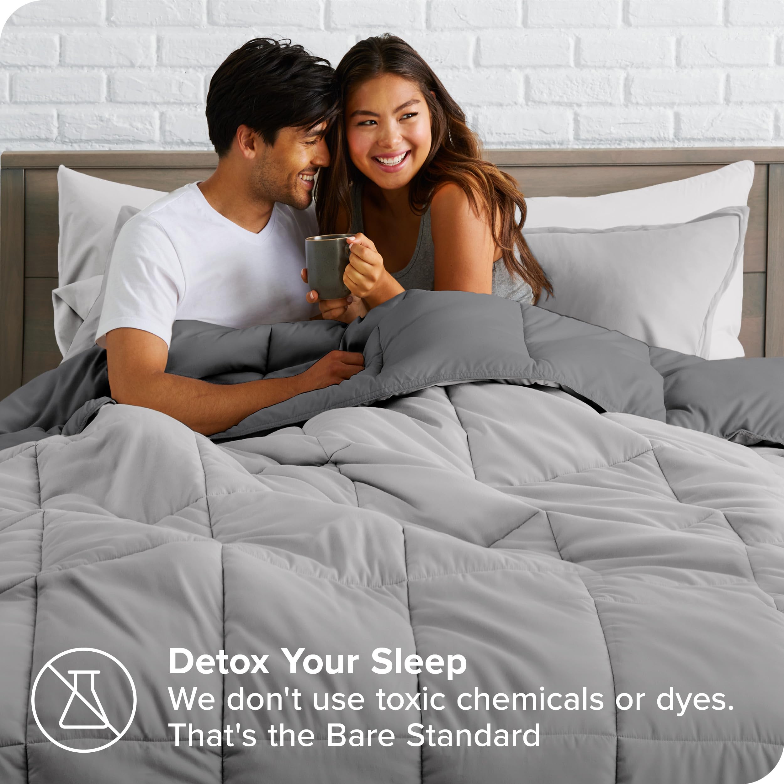Bare Home Reversible Down Alternative Comforter & Sheet Set - Full Size Bedding - Soft Light Grey/Grey - All Season Bed-in-a-Bag - Perfect for Guest Rooms, Dorms & Cozy Bedrooms