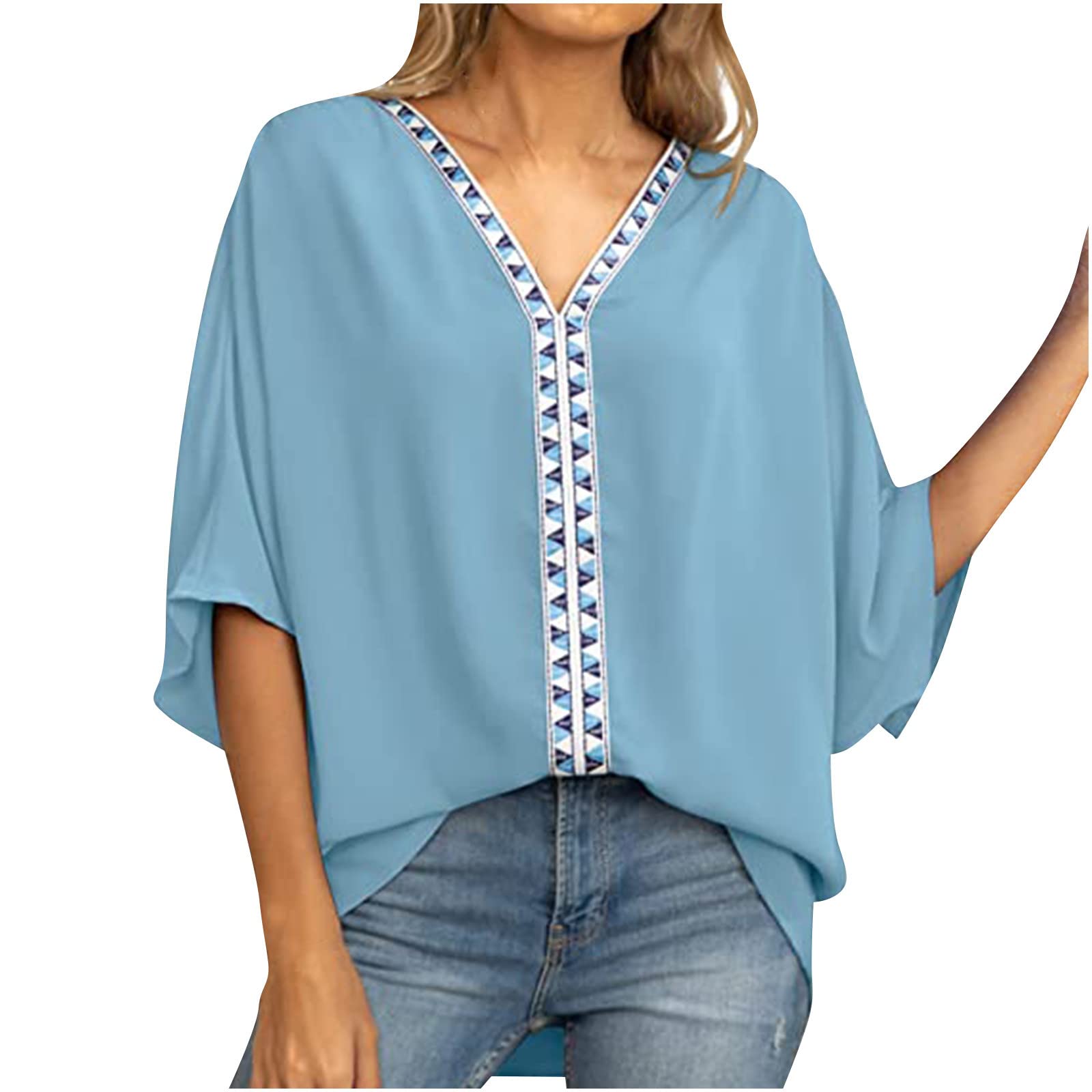 Women's Casual 3/4 Sleeve Summer T-Shirts - Cute Printed Loose Fit Plus Size Tunic Tops for Work & Everyday Wear | Comfortable Blouses for Office, Outings & Date Nights