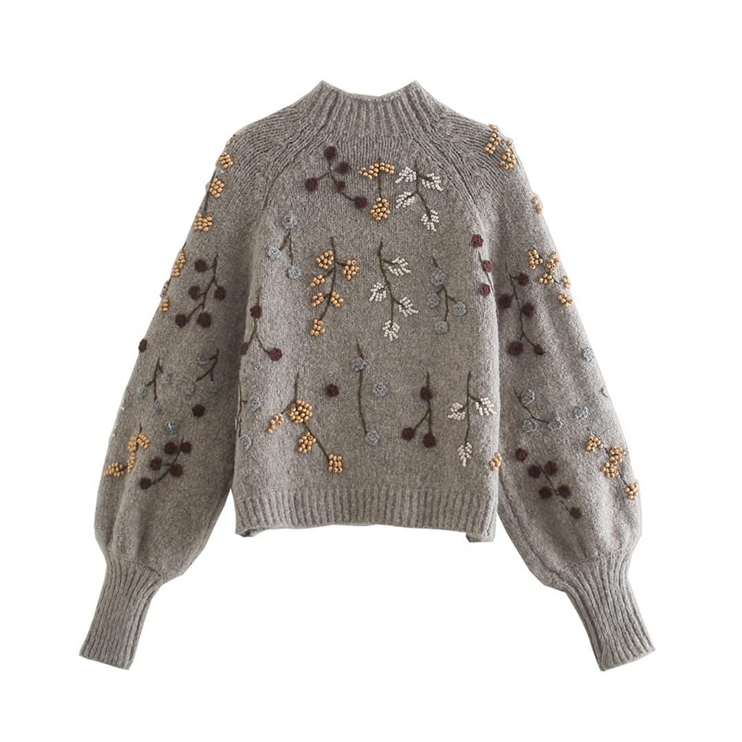 Elegant Beaded Floral Turtleneck Sweater for Women - Oversized Chic Knit Top for Fall & Winter Fashion | Perfect for Office, Date Night & Holiday Parties
