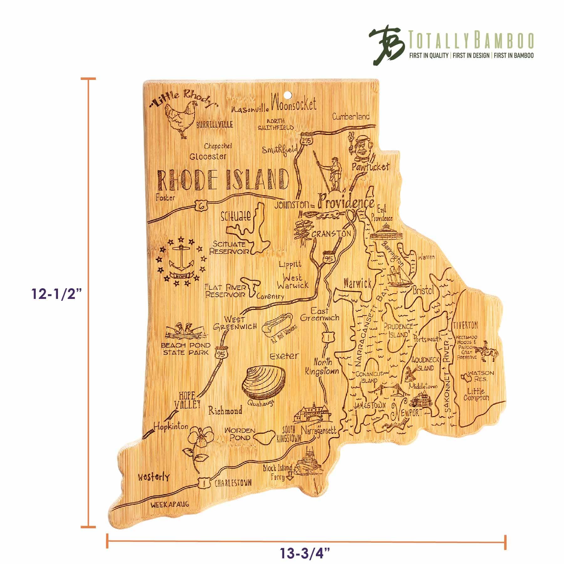 Premium Rhode Island Themed Wooden Cutting Board 13.75